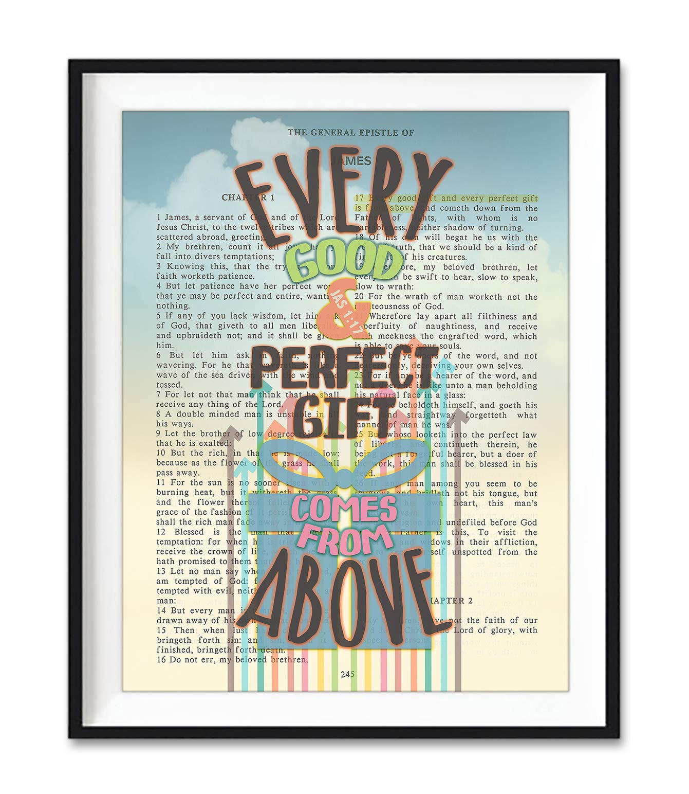 Vintage Bible Art Print - James 1:17 Scripture Wall Decor for Christian Homes