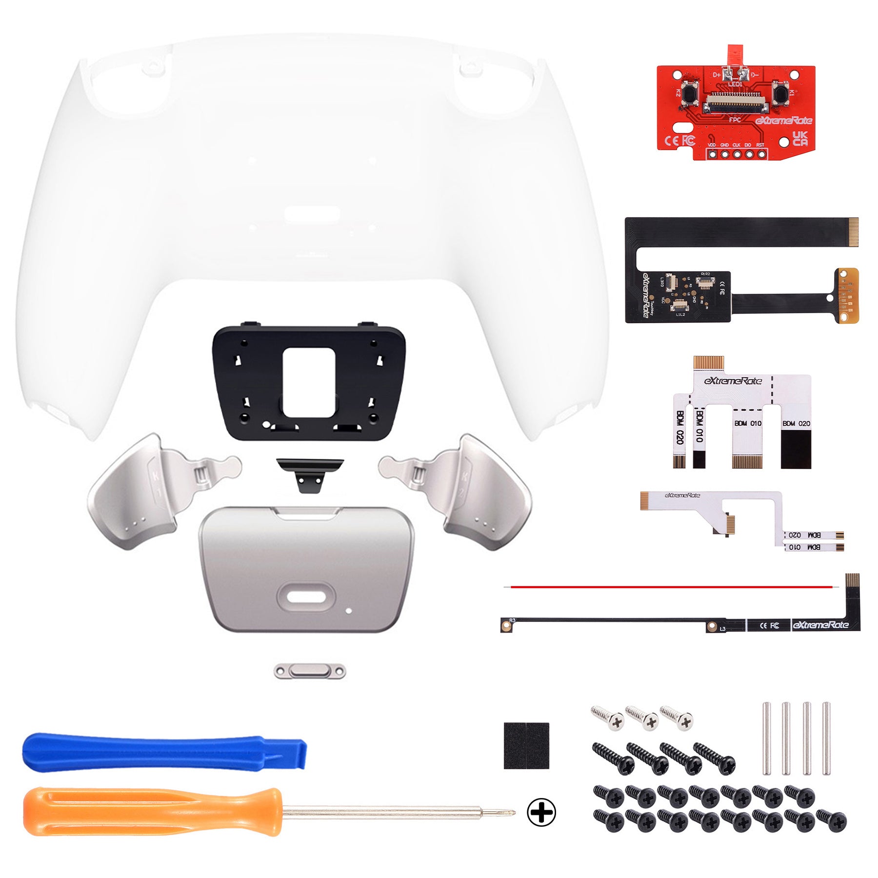 eXtremeRate Silver Real Metal Buttons (RMB) RISE 2.0 Remap Kit for PS5 Controller BDM-010/020 - White (XPFJ7003) | Premium Customization for Enhanced Gaming Performance