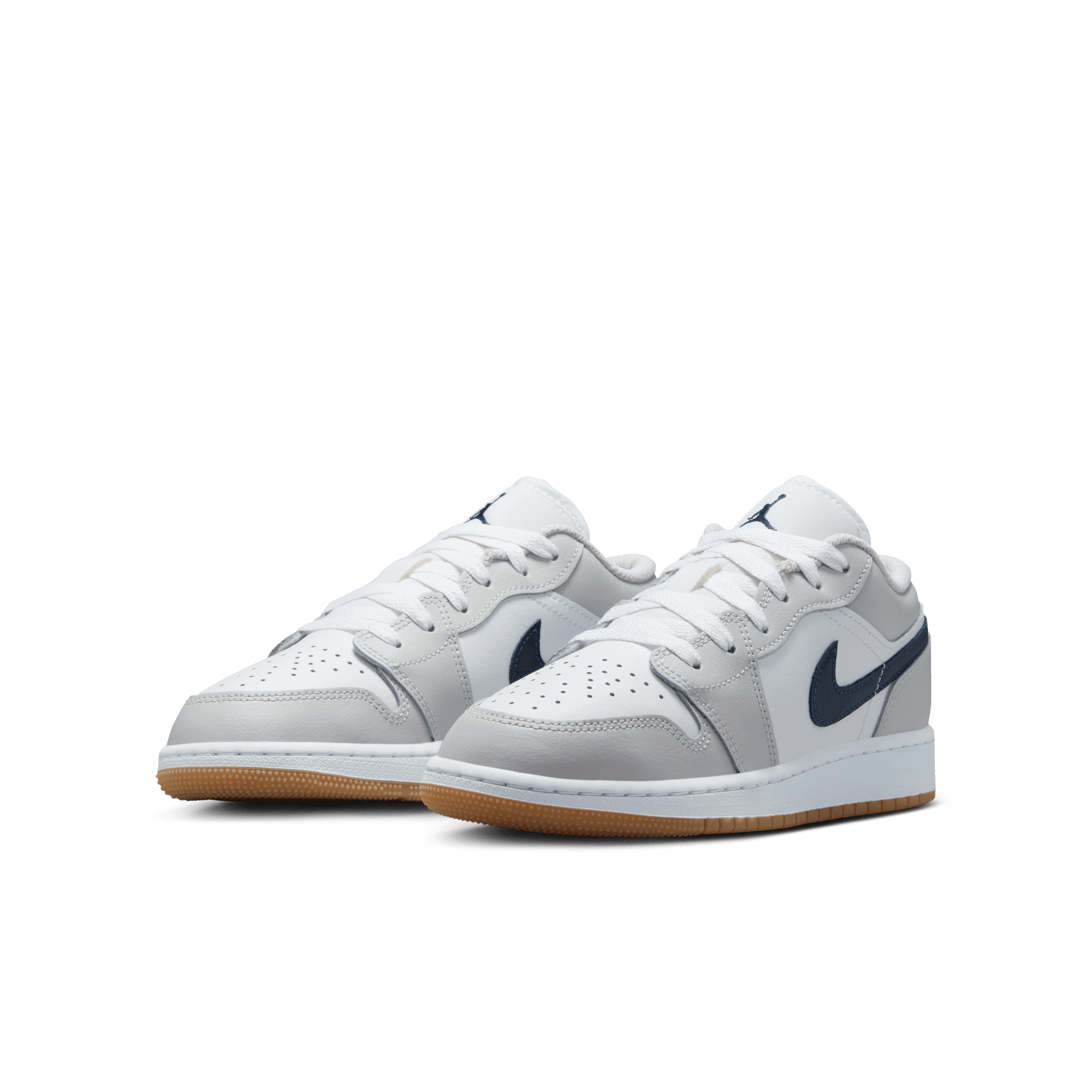 AIR JORDAN 1 LOW (GS) Sneakers - White/Midnight Navy/Neutral Grey - Kids Basketball Shoes for Casual Wear & Sports