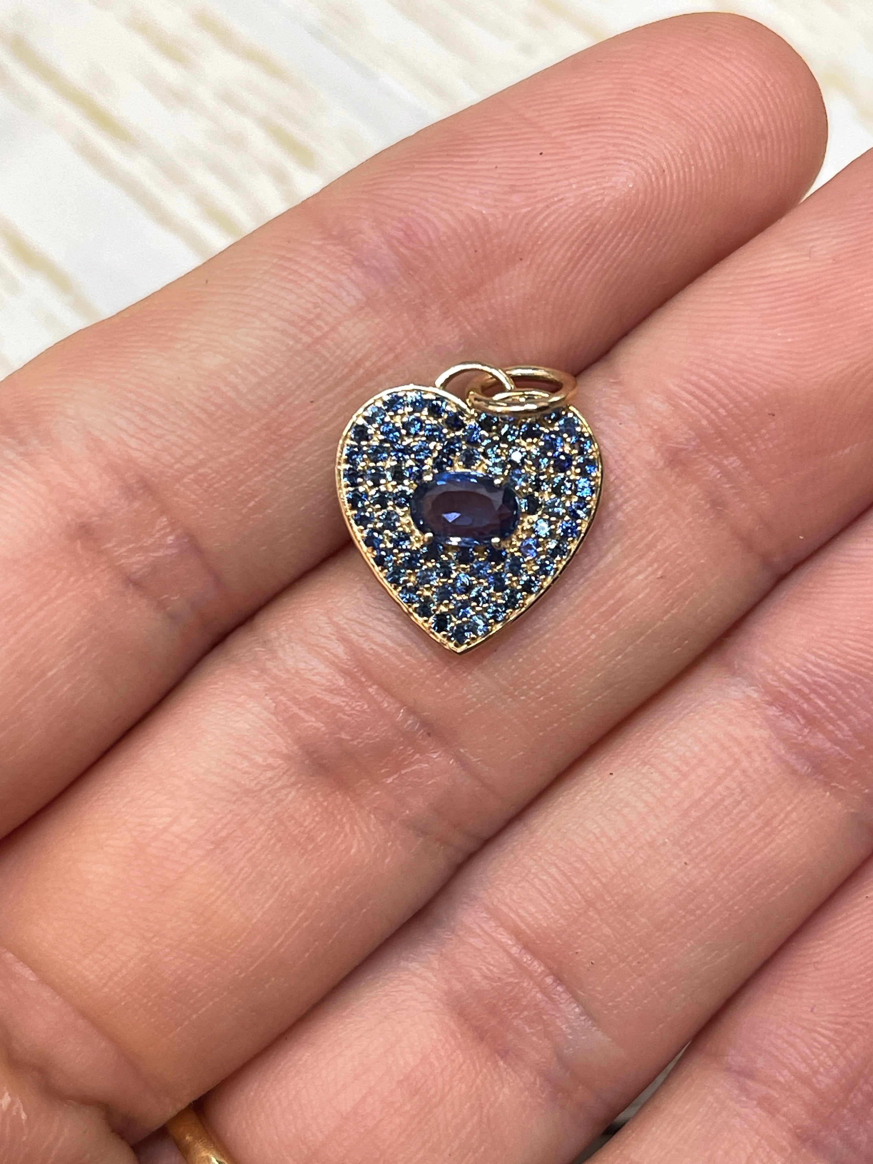 1.10tcw Blue Sapphire Heart Charm 14K Gold Pendant Necklace - Elegant Jewelry Gift for Women, Perfect for Valentine's Day, Anniversary & Special Occasions