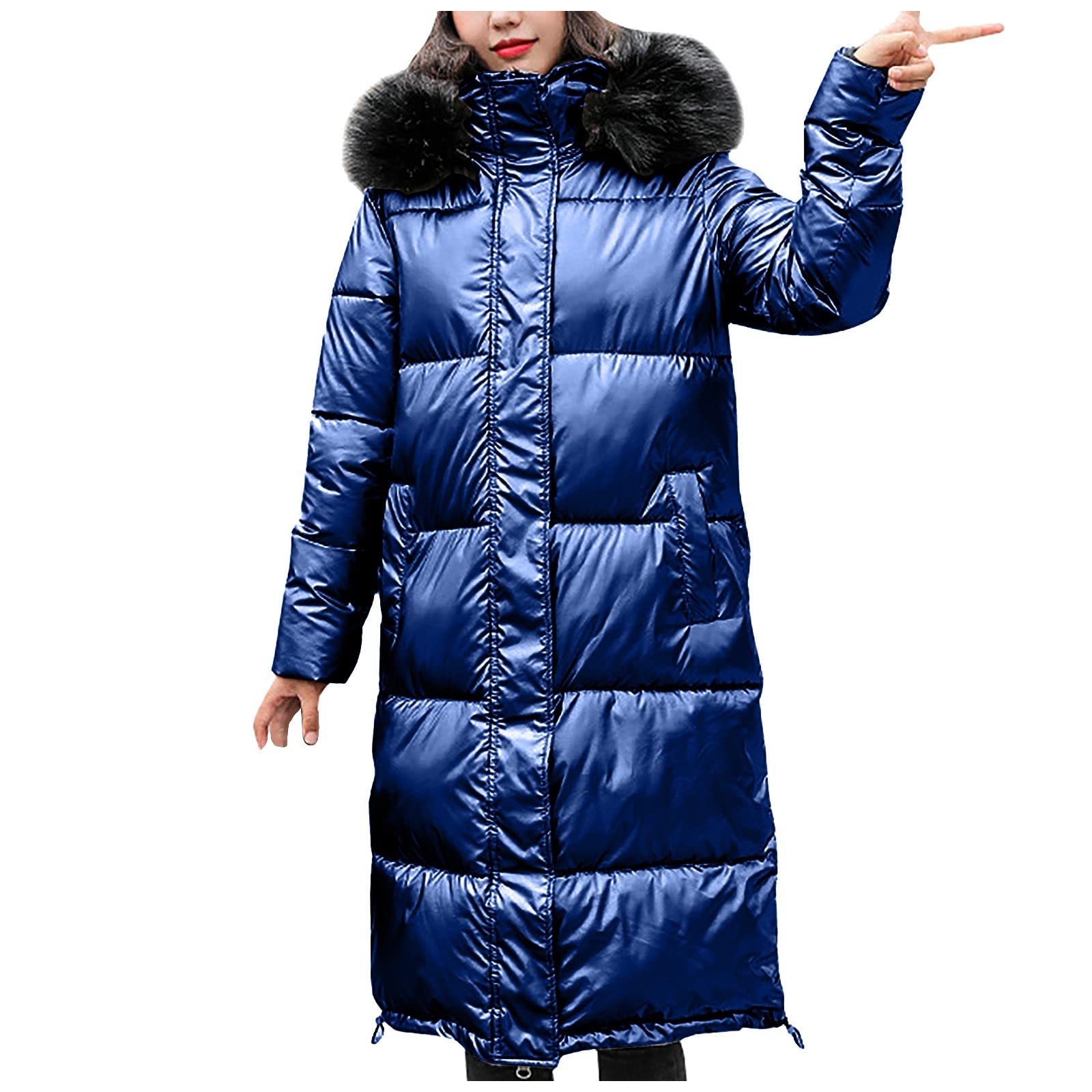 Women's Winter Warm Thickened Down Puffer Jacket - Glossy Hooded Quilted Long Coat with Zipper & Pockets | Cold Weather Outerwear for Snow, Travel & Daily Wear