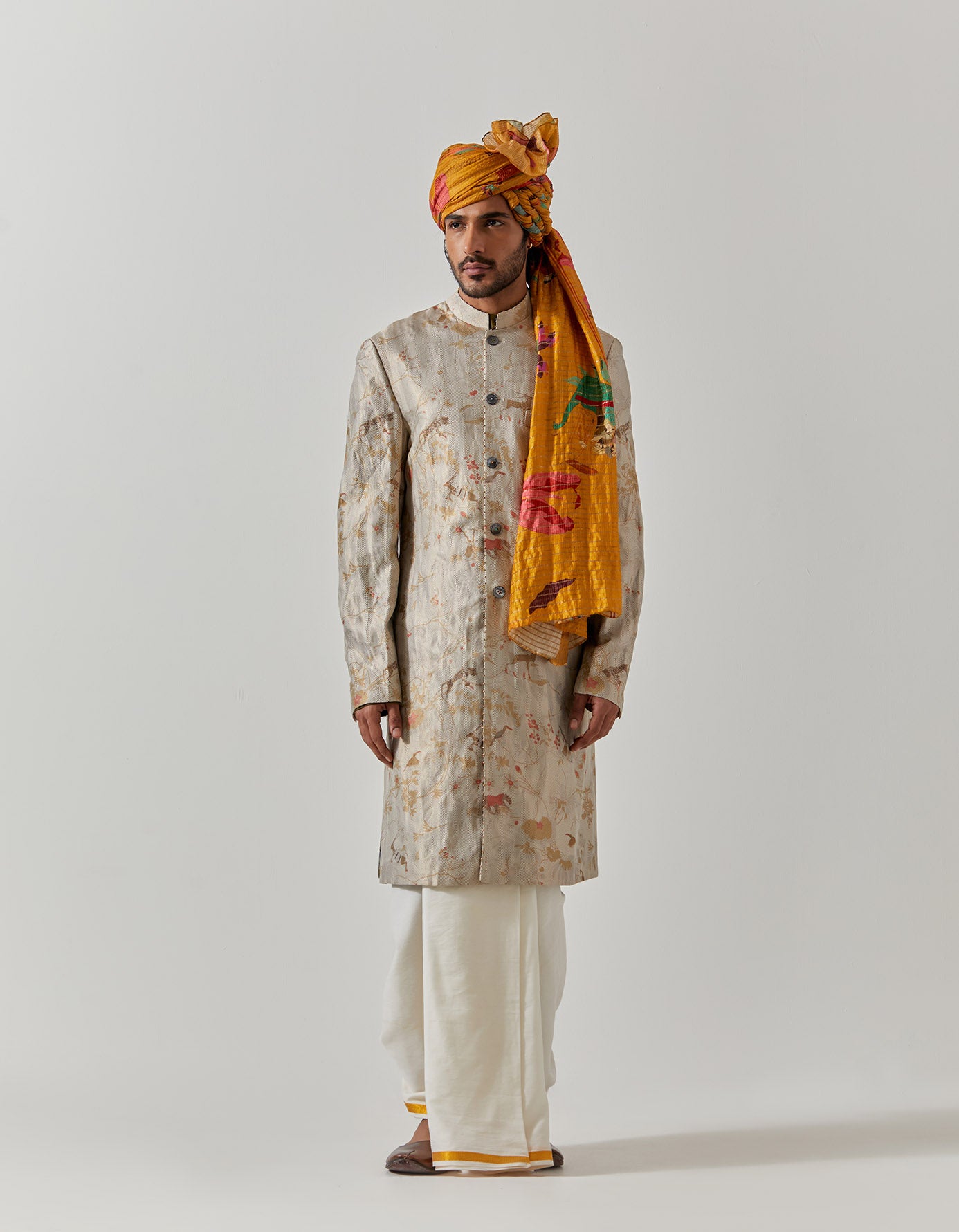 Matrix Jacket - Silk Brocade Ivory Rainforest Coat for Women | Elegant Outerwear for Evening Parties, Weddings & Special Occasions