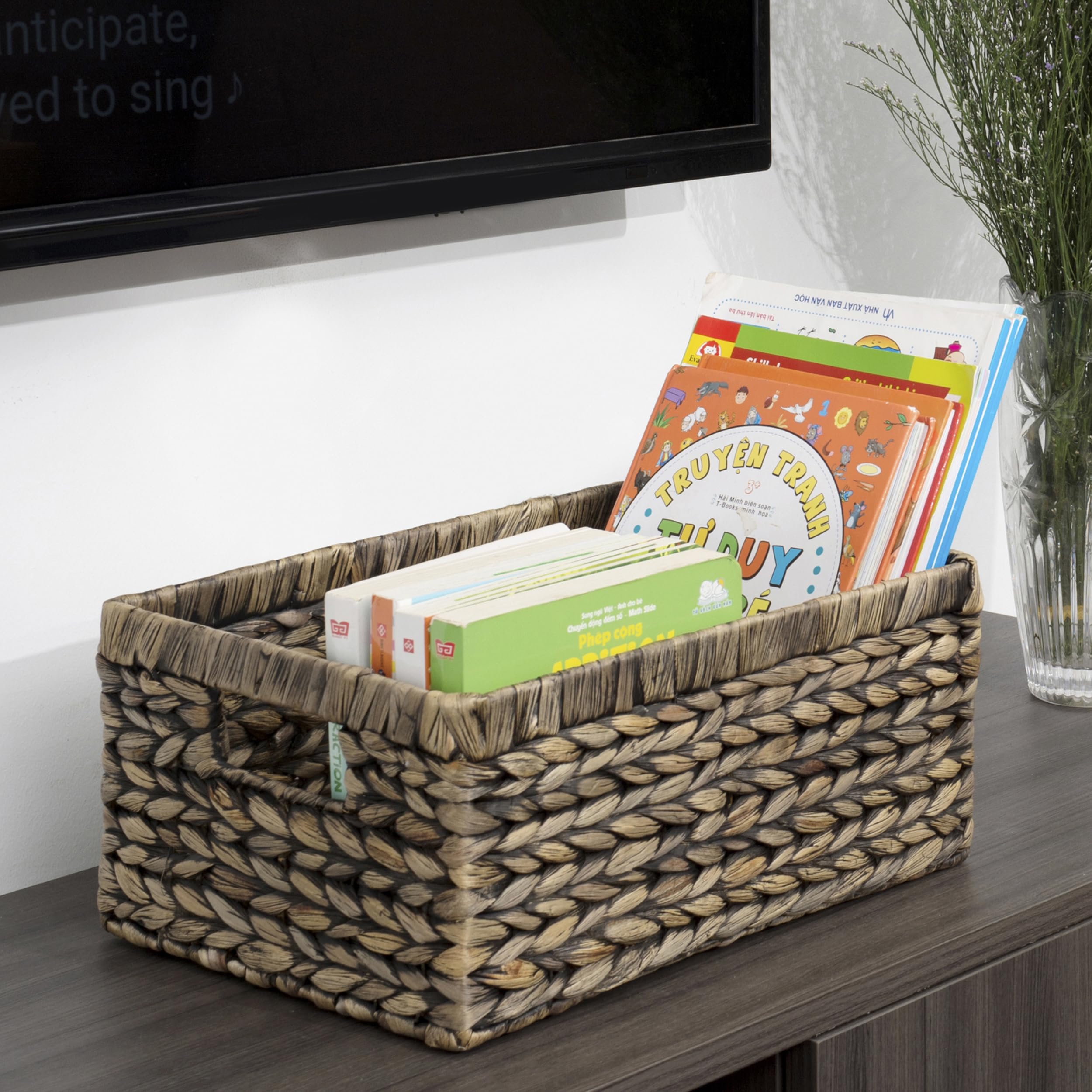 CENBOSS Large Black Wash Wicker Basket - 1PC Rattan Storage Basket for Shelves, Woven Seagrass Organizer | Perfect for Home Decor, Bathroom Storage & Closet Organization