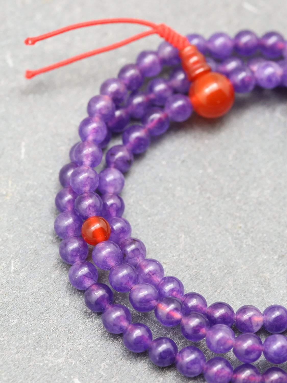 108 Beads Amethyst and Carnelian Mala Prayer Necklace - Meditation, Yoga & Spiritual Healing Jewelry for Stress Relief & Positive Energy