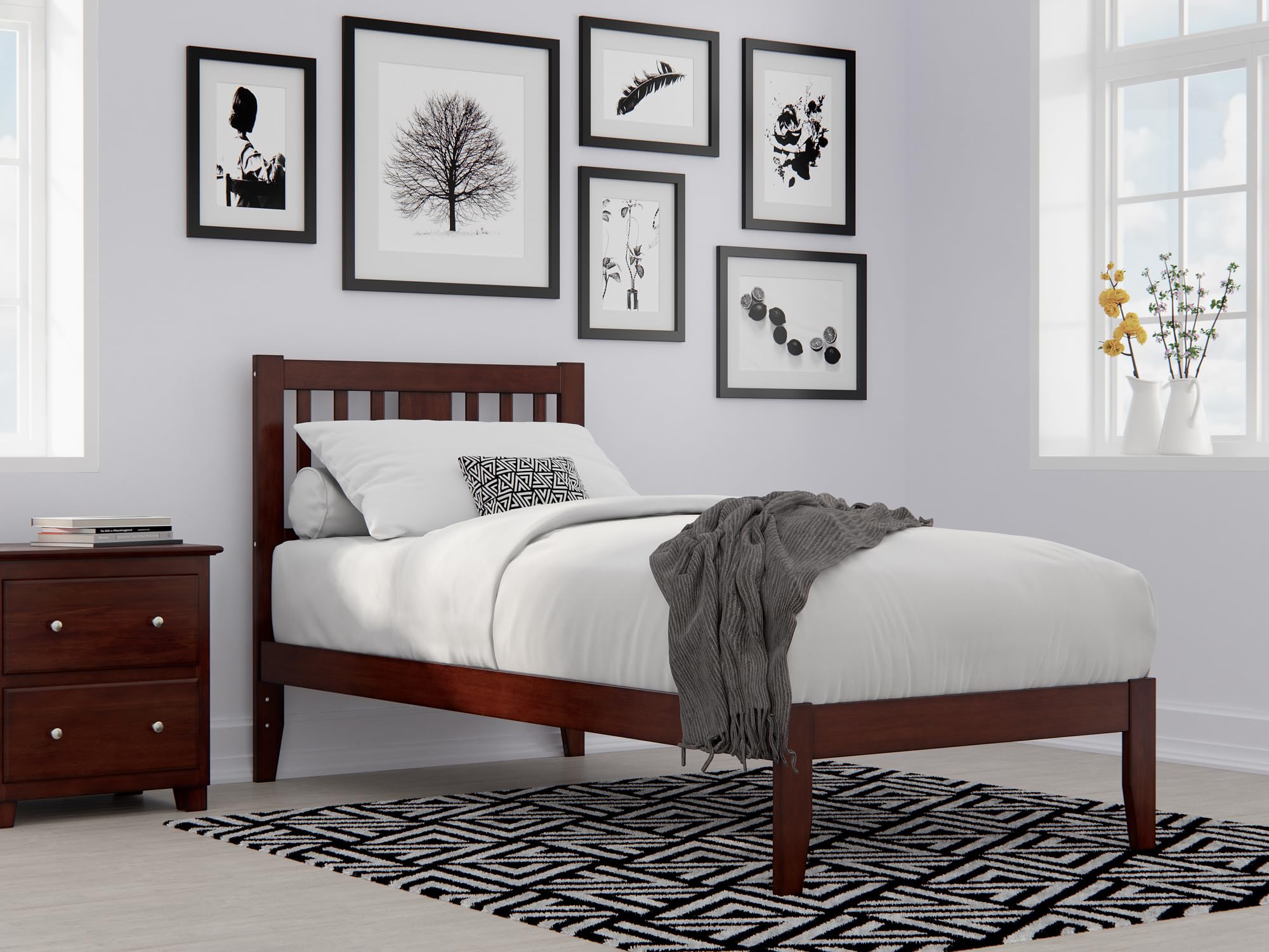 AFI Tahoe Twin XL Size Walnut Platform Bed with USB Charging Station - Perfect for Small Bedrooms, Dorms & Guest Rooms
