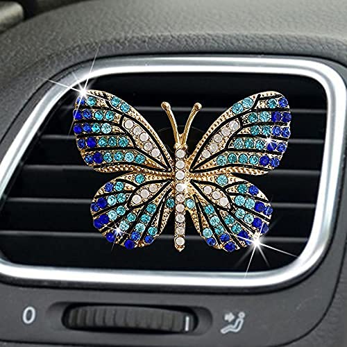 Sparkling Rhinestone Butterfly Car Vent Clip - Elegant Aromatherapy Car Accessory for Women | Car Interior Decoration Charm (Blue) | Perfect for Daily Commute, Road Trips & Gift Giving