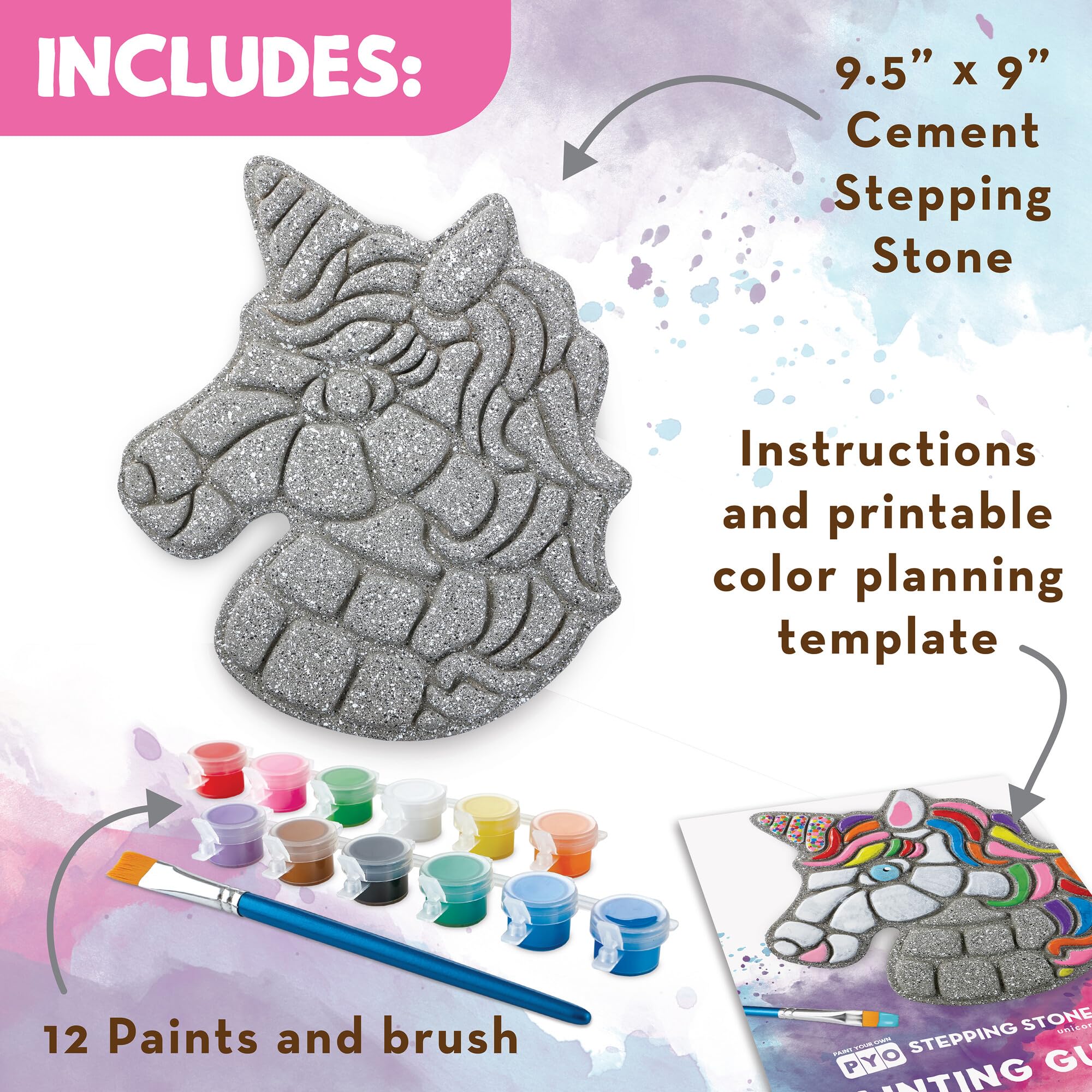 MindWare DIY Unicorn Stepping Stone Kit - Includes Weatherproof Stone, Non-Toxic Paints & Brushes for Kids Outdoor Garden Decor & Creative Play