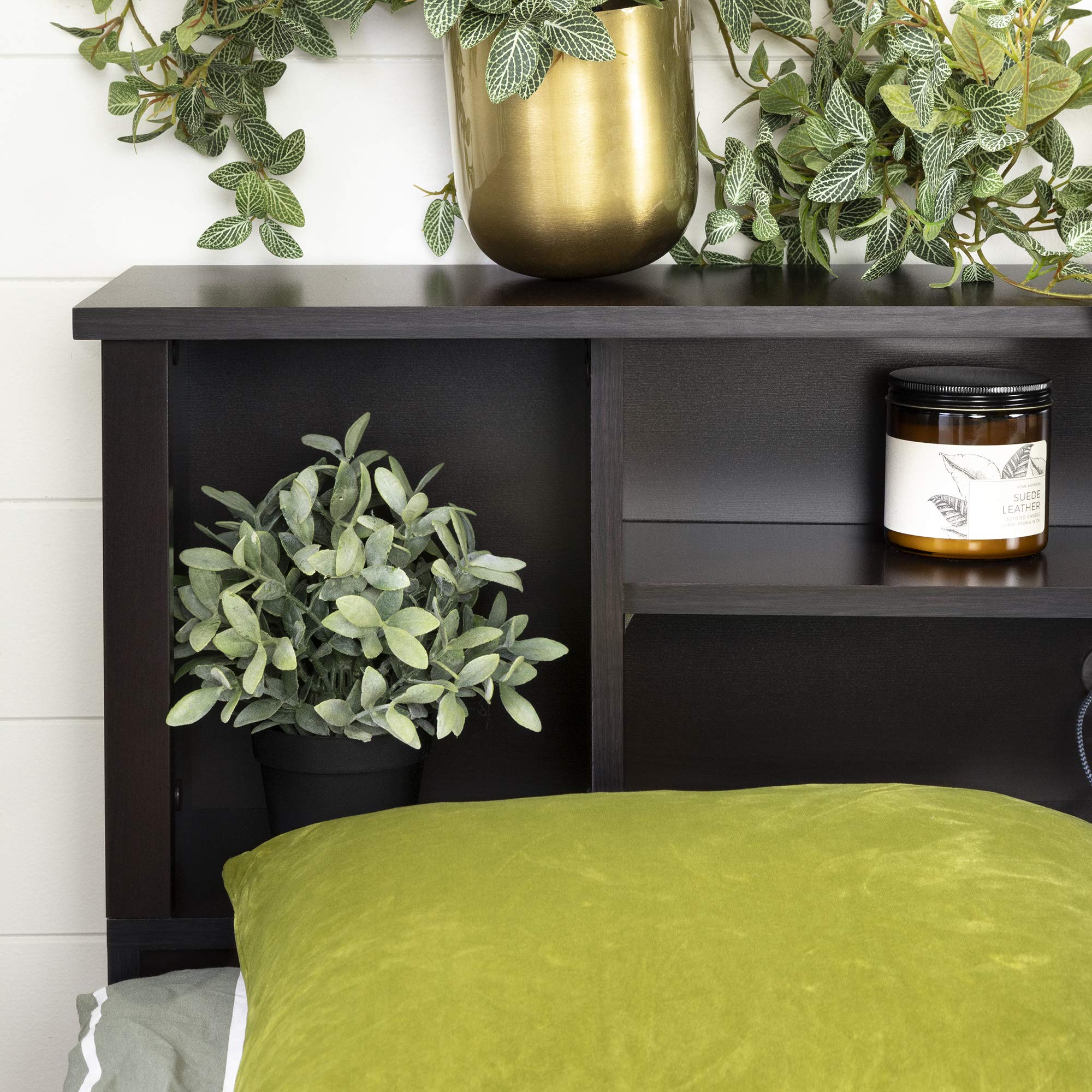 South Shore Vito Bookcase Headboard - Queen Size Bed with Storage, Chocolate Finish - Perfect for Small Bedrooms & Studio Apartments