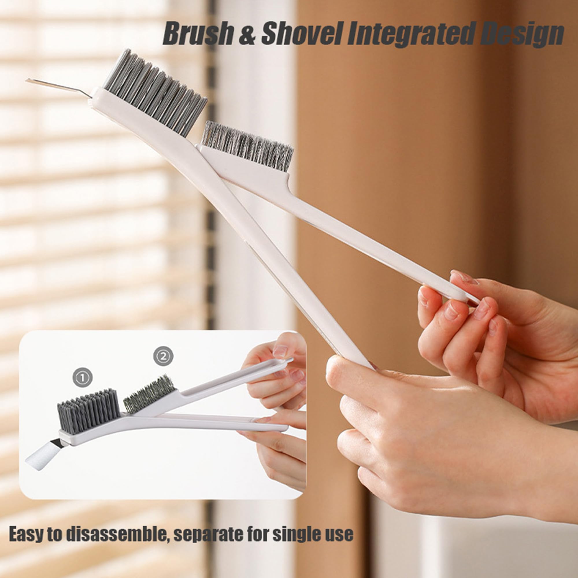 Hard Bristle Crevice Cleaning Brush Set with Long Handle - Heavy Duty Scrub Brushes for Kitchen, Bathroom & Household Cleaning - Perfect for Stove, Grill, Tile & Hard-to-Reach Areas