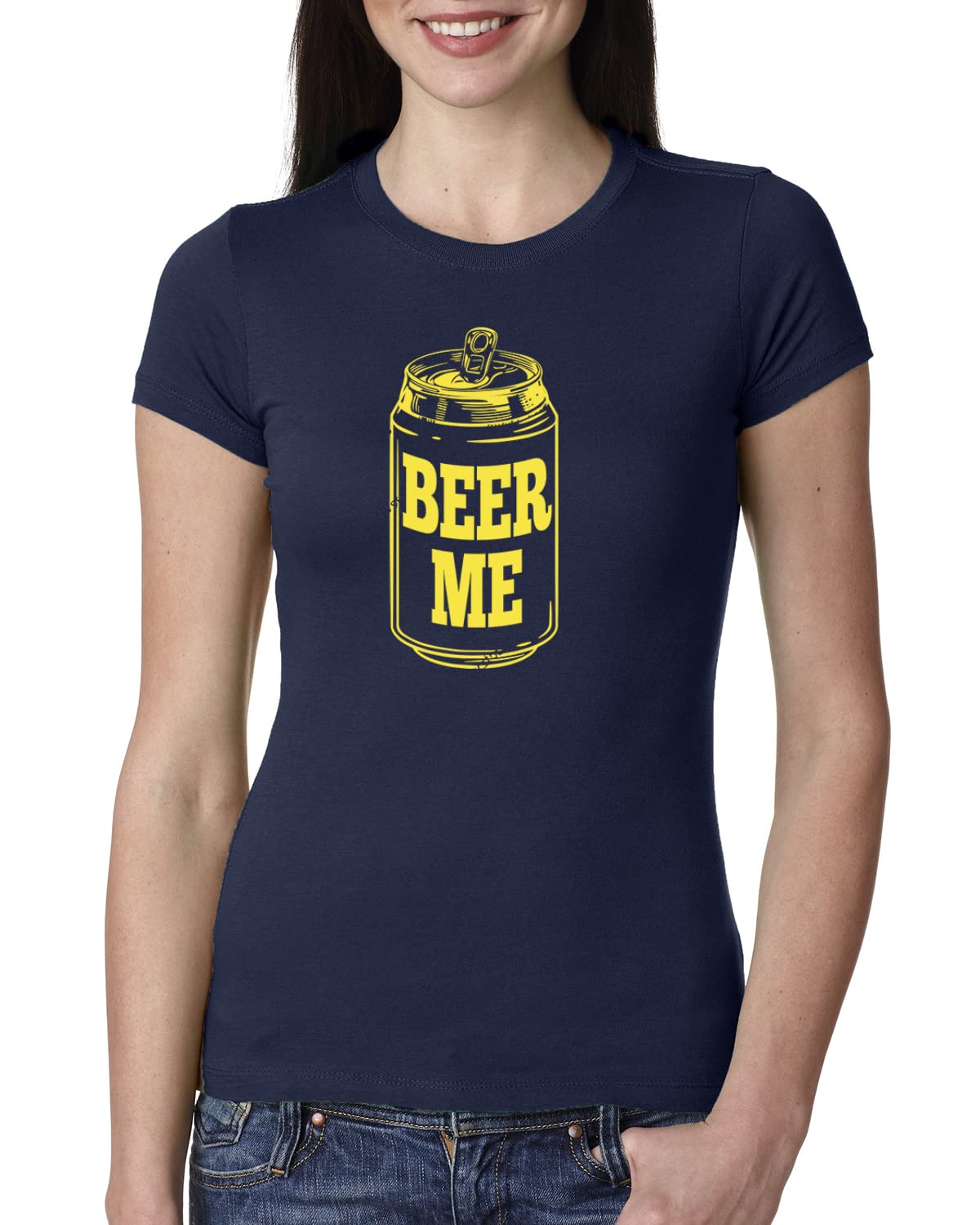 Wild Bobby Beer Me Drinking Women's Slim Fit Junior Tee - Casual Graphic T-Shirt for Women & Teens - Perfect for Parties, Bar Hopping & Everyday Wear