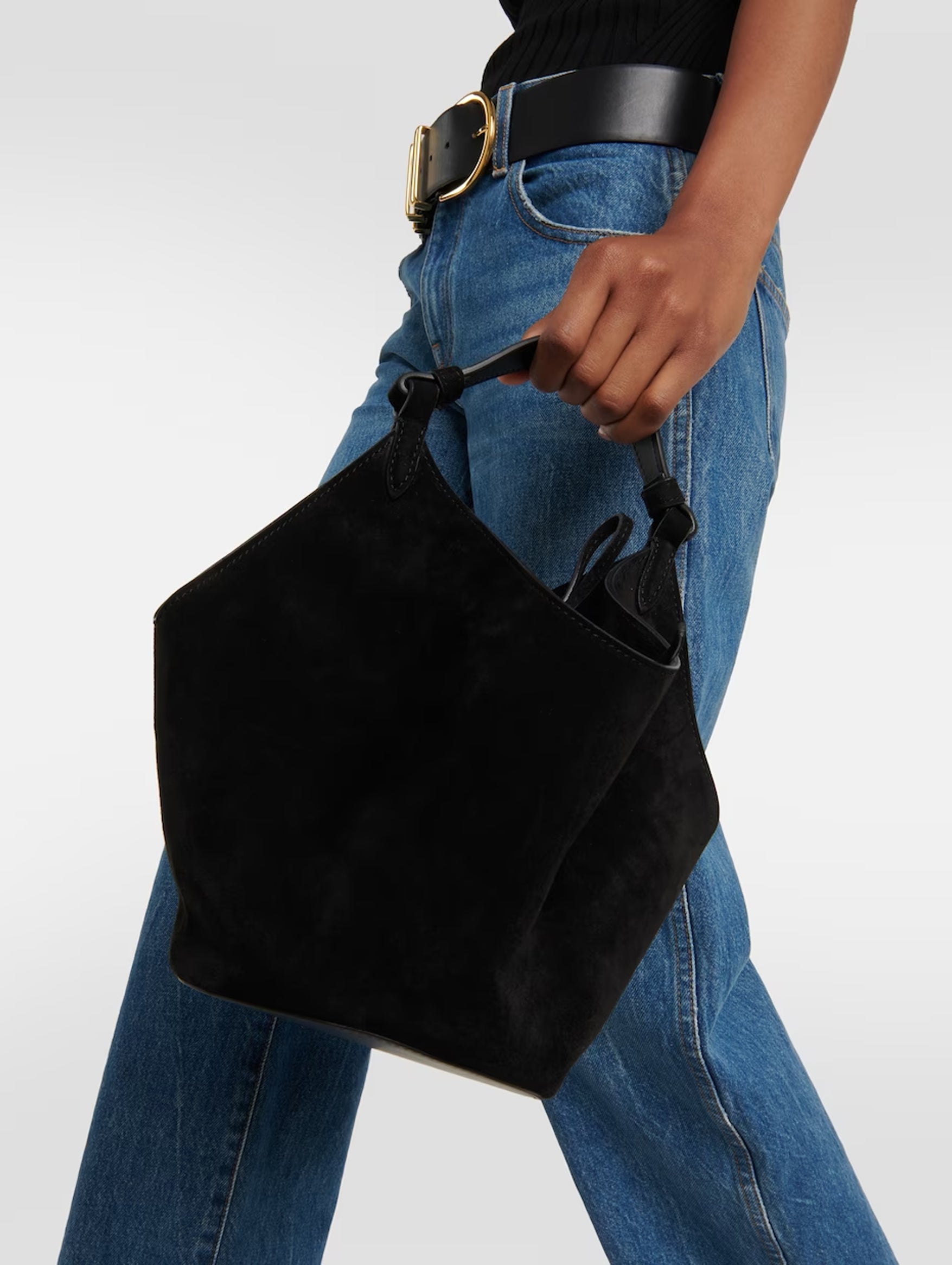 Lotus Mini Suede Crossbody Bag for Women - Soft Black Leather Purse with Adjustable Strap, Perfect for Date Night, Travel & Everyday Use