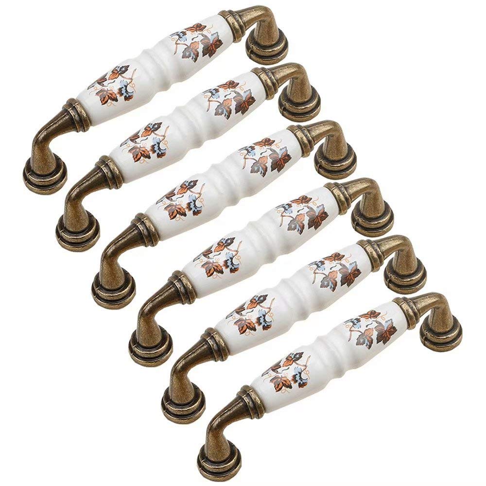 Ceramic Bow Cabinet Handles & Drawer Pulls - 6 Pack Kitchen Cabinet Hardware, 96mm Hole Center, Vintage Cupboard Door Knobs for Home & Office (Style A) - Perfect for Kitchen, Bathroom & Furniture Upgrades