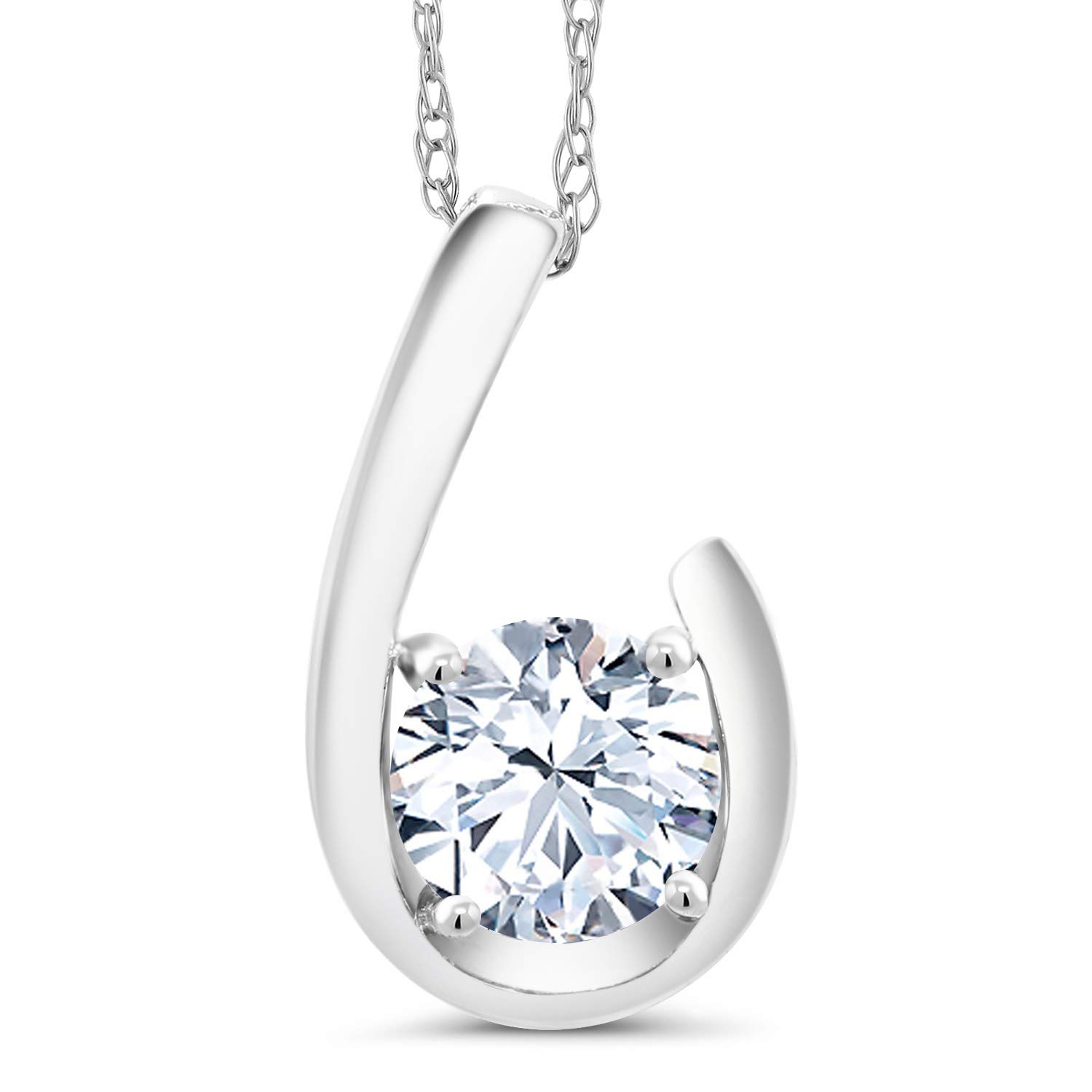 10K White Gold Birthstone Pendant Necklace for Women - Round 6MM Gemstone with 18 Inch Chain | Elegant Jewelry Gift for Birthday, Anniversary & Special Occasions