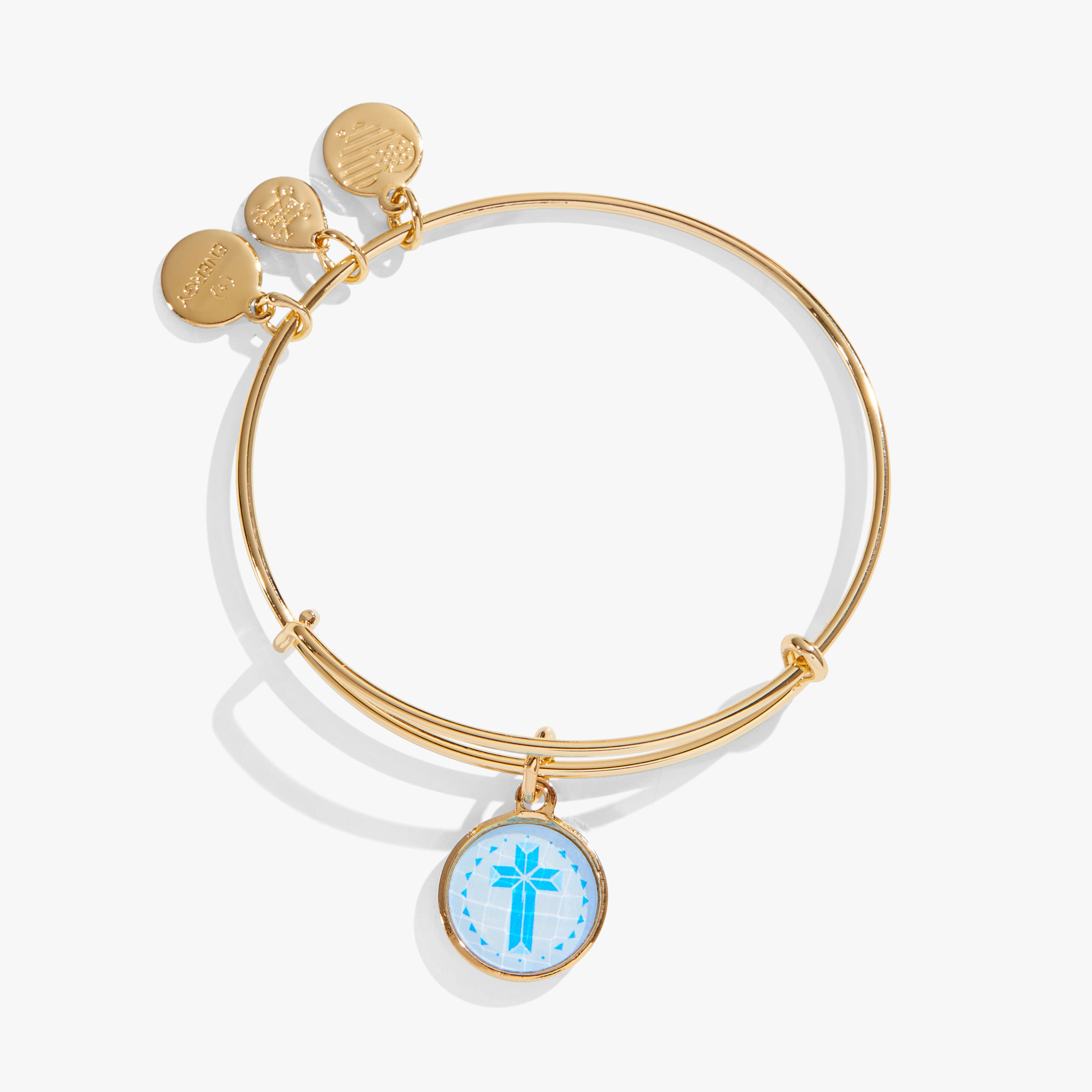 Crystal Cross Charm Bangle Bracelet for Women - Elegant Religious Jewelry Gift for Christmas, Baptism & Church | Stainless Steel Adjustable Wristband