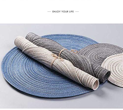 Braided Round Placemats Set of 6 - 15 Inch Washable Table Mats for Kitchen & Dining - Brown Woven Placemats for Everyday Use, Dinner Parties & Home Decor