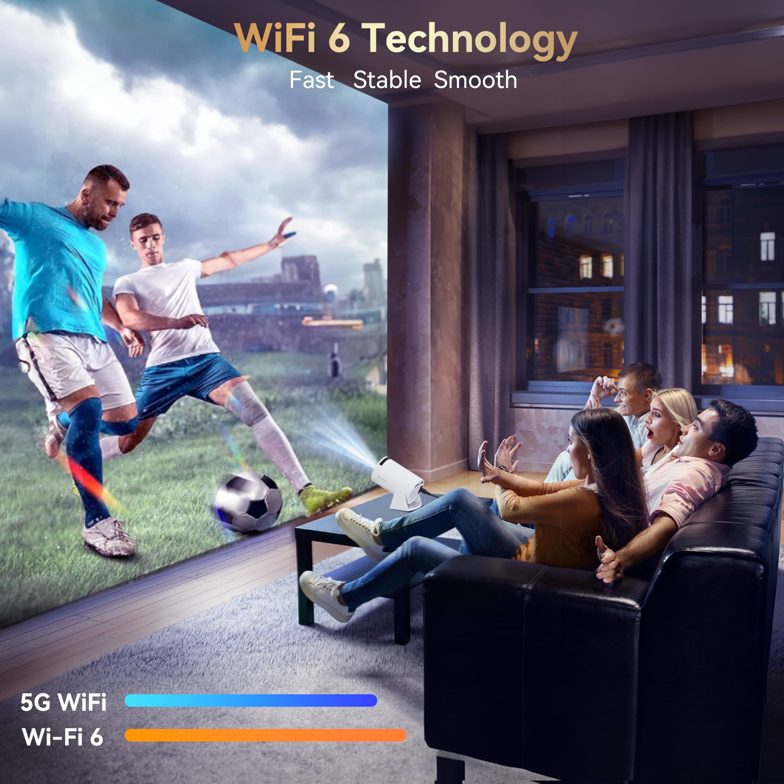 Mini Projector with WiFi & Bluetooth - 210° Rotatable Portable Smart Projector | Built-in Android TV 11.0 | 1080P HD | Short Throw | Auto Keystone | 150
