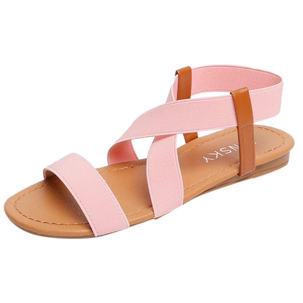 Women's Flat Sandals - Criss-Cross Open Toe Wide Elastic Strap Summer Beach Shoes | Comfortable Casual Sandals for Walking, Travel & Vacation | Perfect for Beach, Poolside & Outdoor Activities