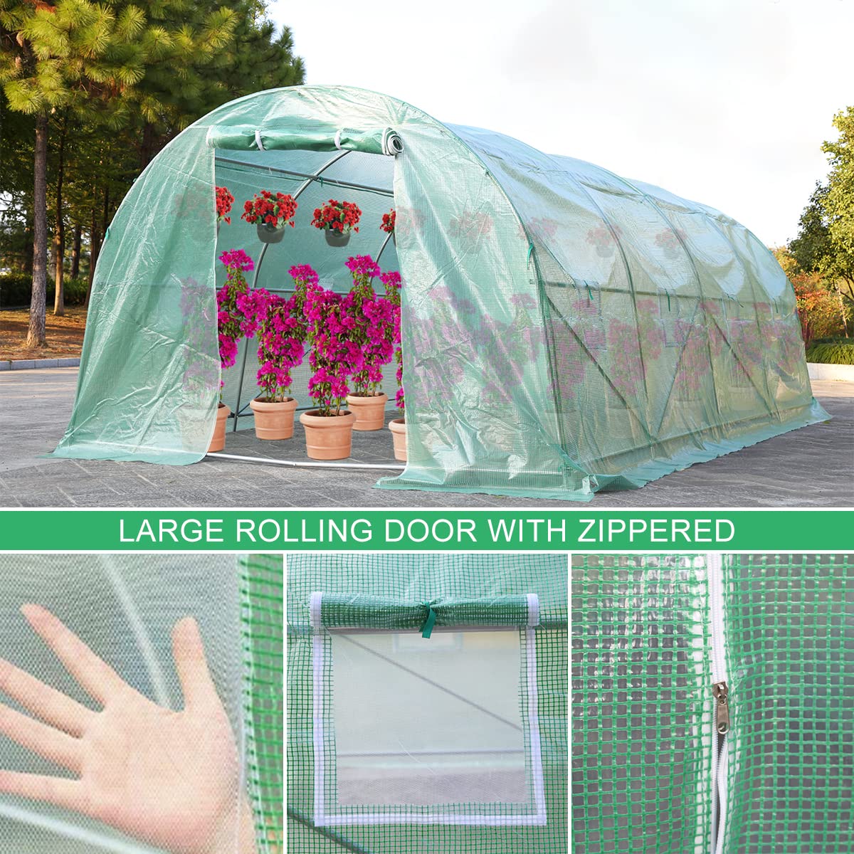 20' x 10' x 7' Walk-in Steel Greenhouse Kit with Plant Shelves - Durable Outdoor Garden Greenhouse for Patio, Backyard & Gardening Enthusiasts - Perfect for Growing Vegetables, Flowers & Herbs Year-Round