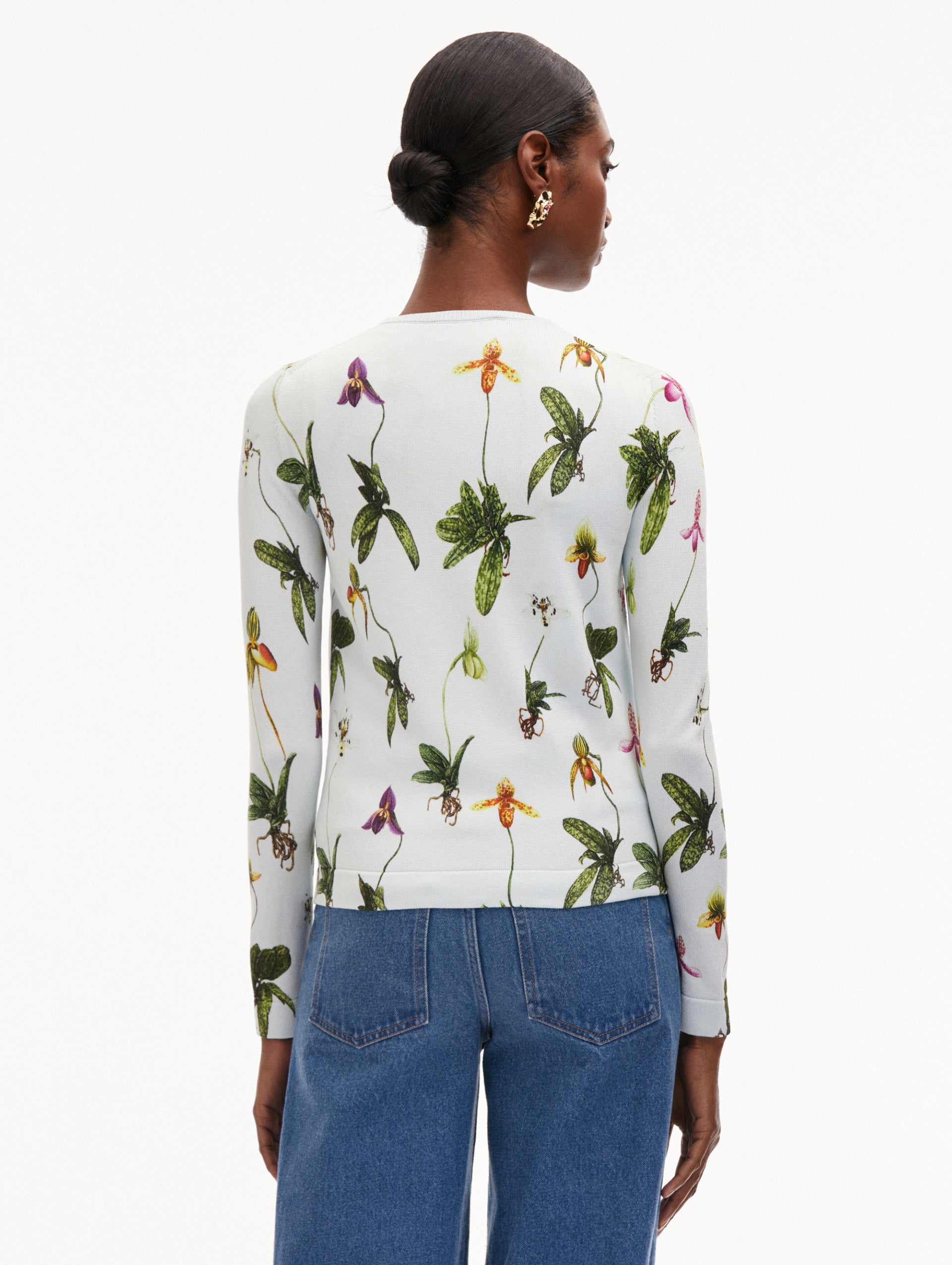 Elegant Orchid Printed Cardigan for Women - Soft & Comfortable Knit Sweater - Perfect for Spring & Fall Outfits, Office Wear, and Casual Dates