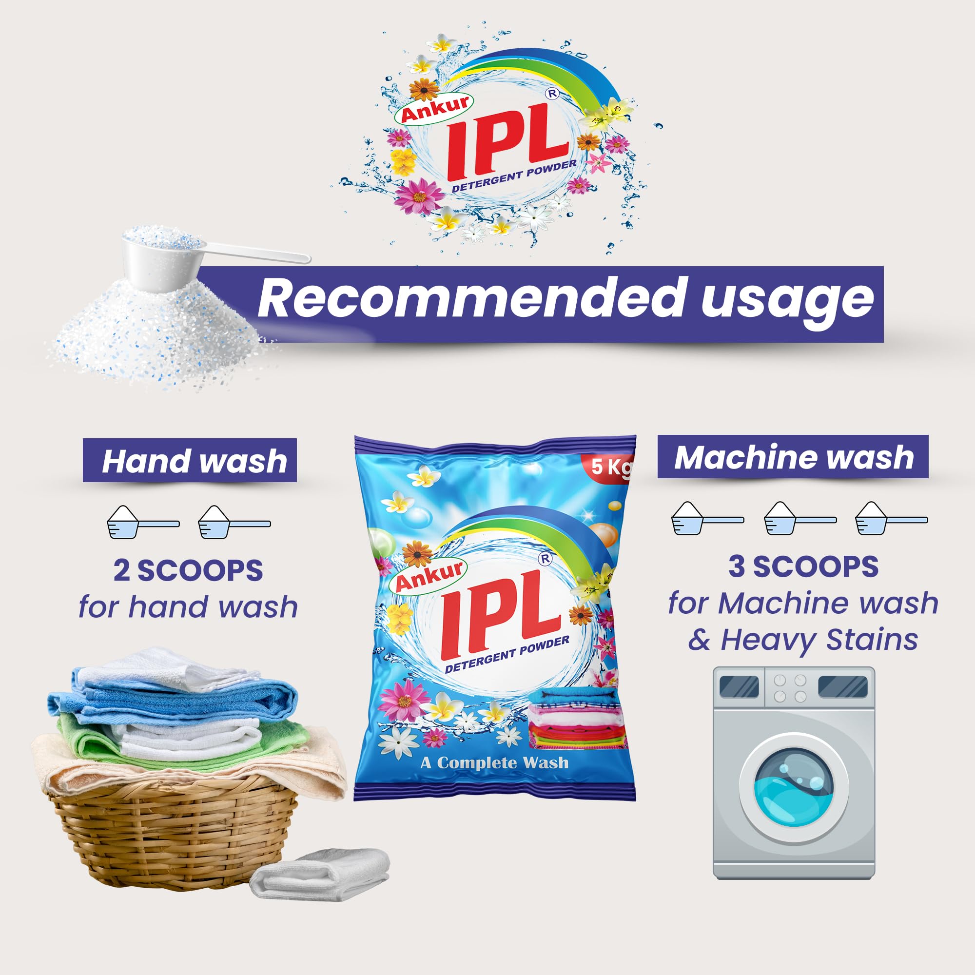 Ankur IPL Detergent Powder 5kg - Lemon & Bleach Laundry Detergent for Tough Stain Removal | Fast Dissolving, Works in All Washing Machines & Hand Wash | Perfect for Everyday Laundry, Baby Clothes & Heavy-Duty Cleaning