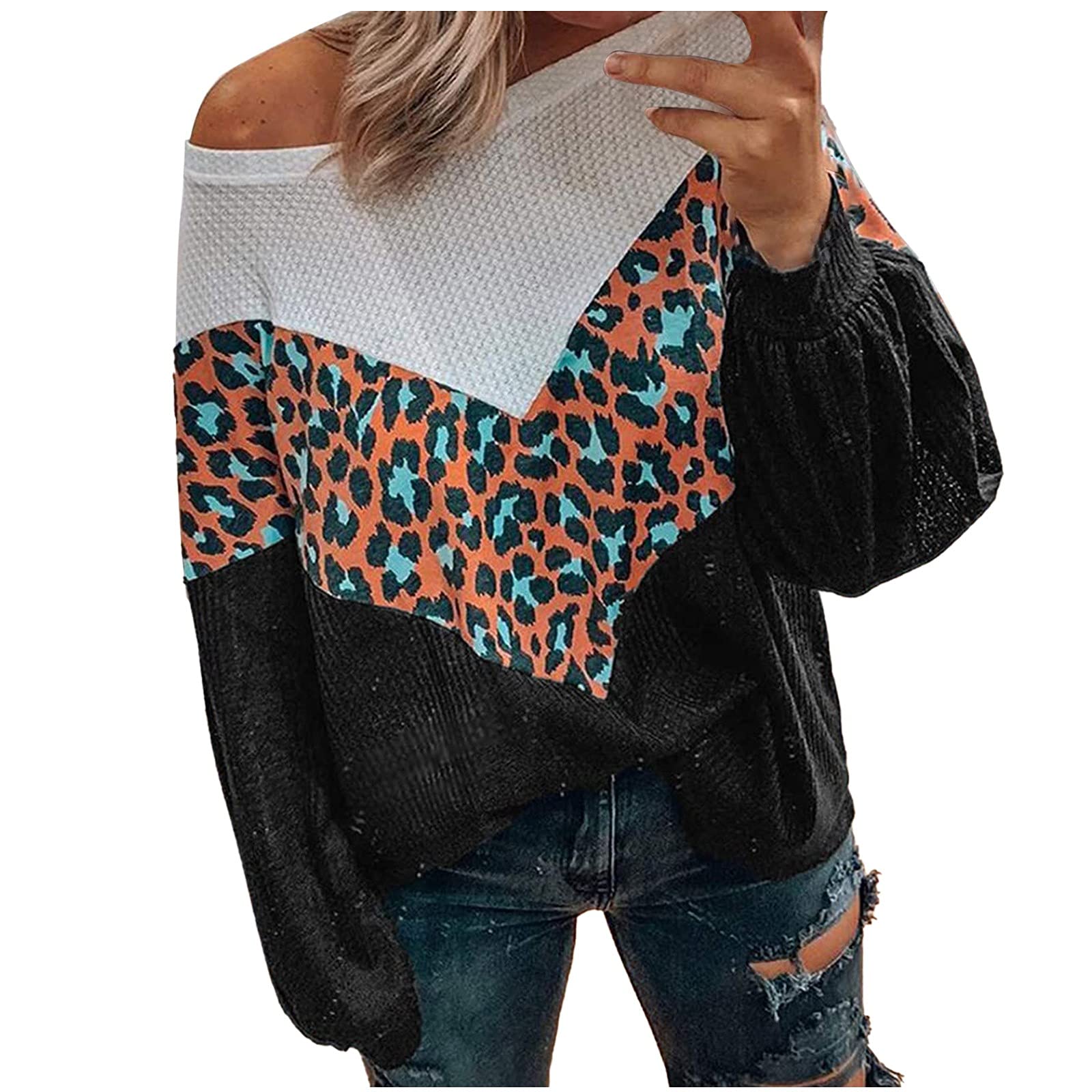 Women's Leopard Print Long Sleeve Sweatshirt - Loose Fit O-Neck Stitched Sweater Top for Casual Wear & Winter Fashion | Perfect for Daily Outfits, Office, and Weekend Relaxation