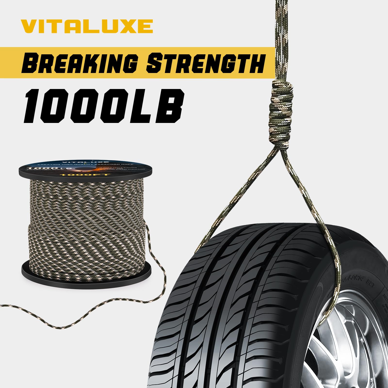 4mm 1000lb Paracord Rope - Heavy Duty Tactical Cord for Survival, Camping & Hiking Gear