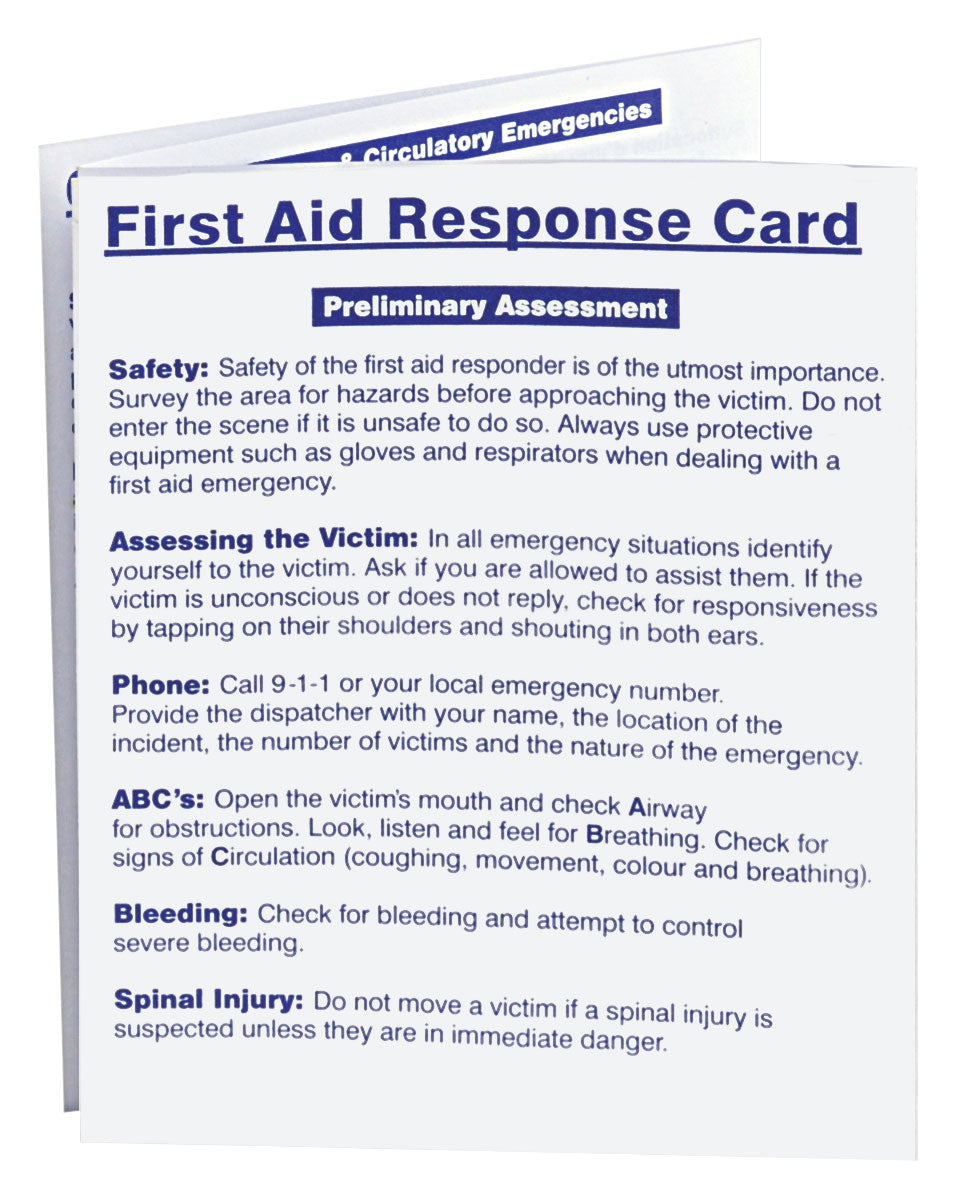 First Aid Response Card - Bilingual English & French - Emergency Medical Instructions for Travel, Work & Outdoor Activities