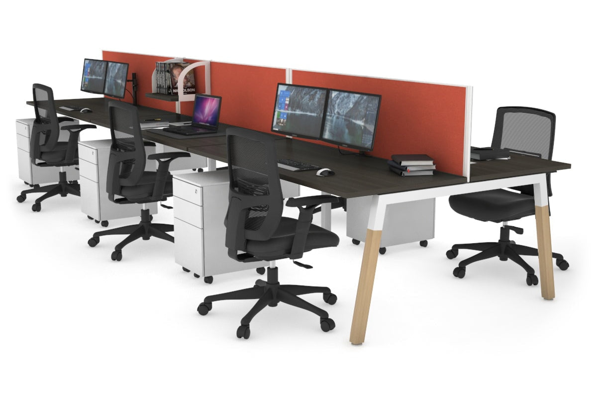 Quadro A Legs 6-Person Office Workstation with Wood Legs & Cross Beam [1600L x 700W] - Perfect for Collaborative Workspaces, Conference Rooms & Open Office Layouts