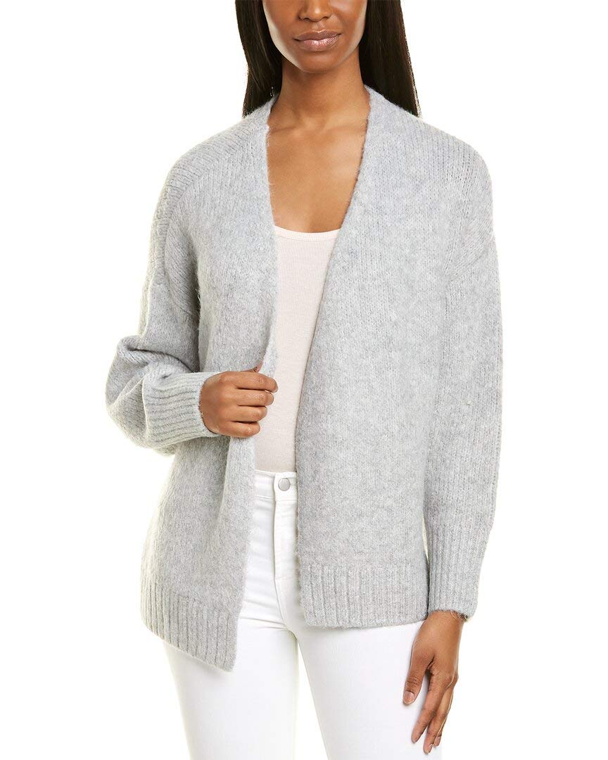 STATE Belted Jersey Stitch Cardigan for Women - Silver Heather (Large) - Soft Knit Long Open Front Sweater for Fall & Winter Layering