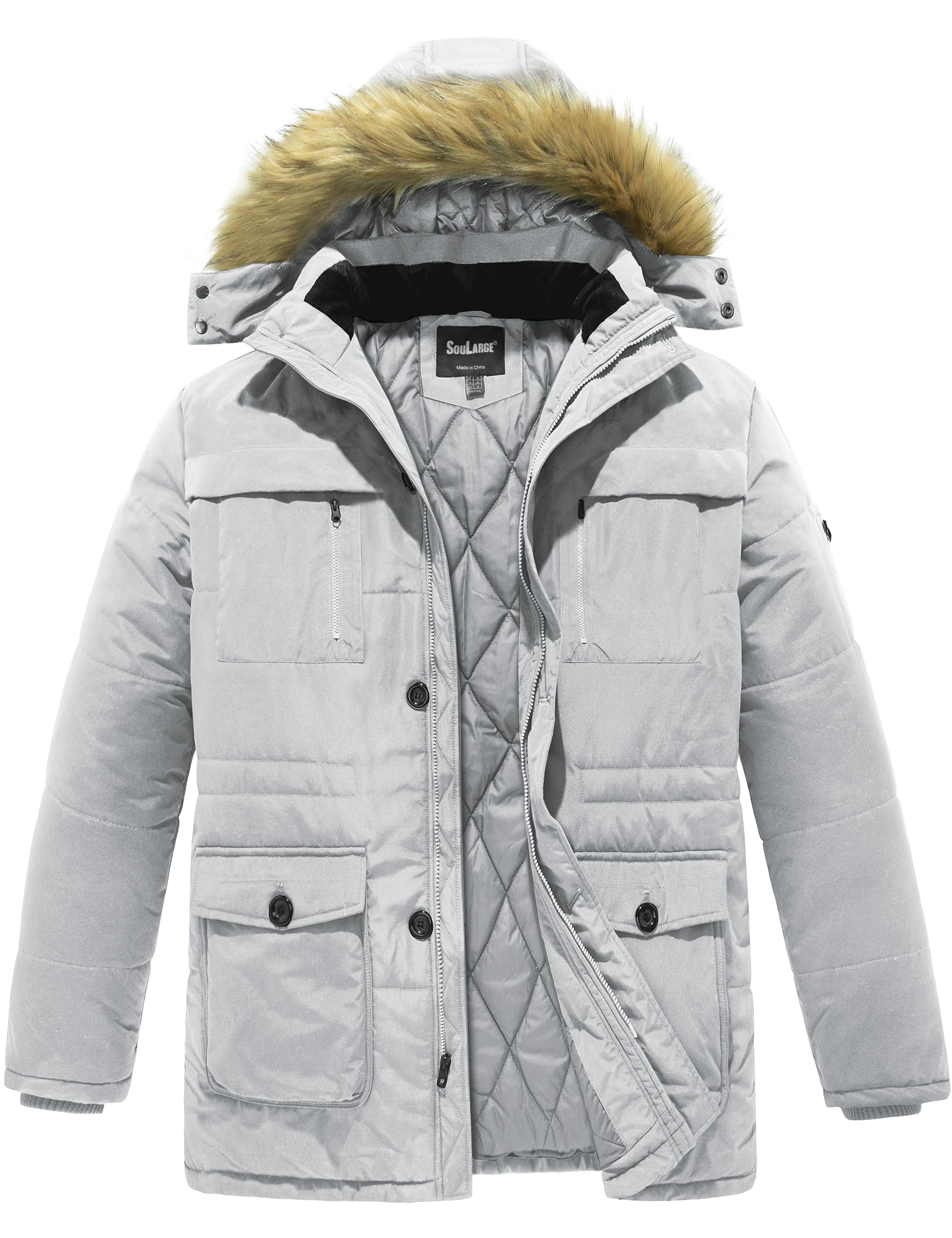 Soularge Men's Big and Tall Winter Warm Heavy Hooded Parka Jacket - Waterproof Windproof Cold Weather Coat for Outdoor Activities, Snow Sports & Daily Wear