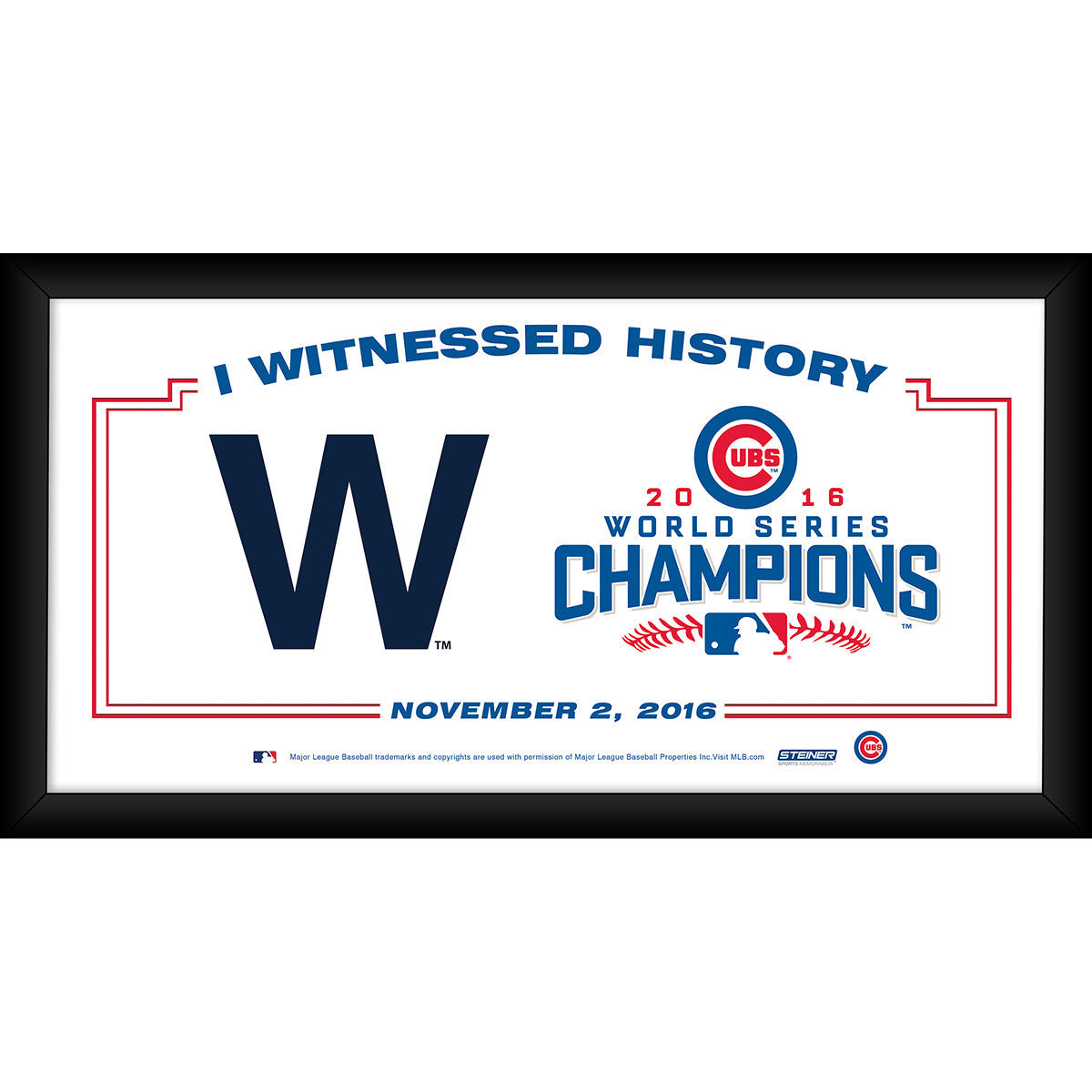 Chicago Cubs 2016 World Series Champions Framed 10x20 Poster - 'I Witnessed History' Collectible Memorabilia for Baseball Fans & Sports Enthusiasts - Perfect for Man Cave, Sports Bar, or Home Office Decor