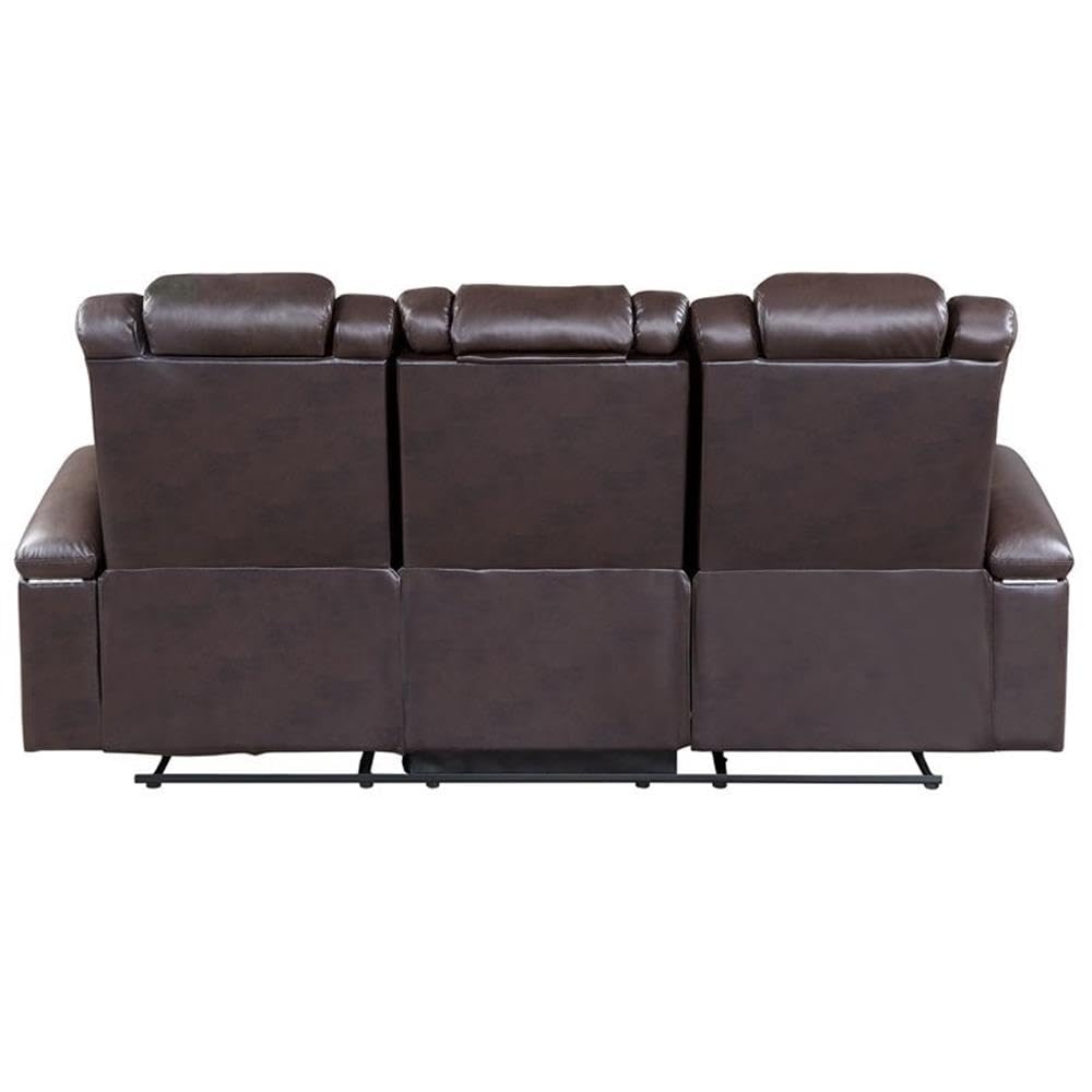 Lexicon Faux Leather Power Reclining Sofa with Power Headrests - Brown Leather Living Room Couch for Home Theater & Family Movie Nights