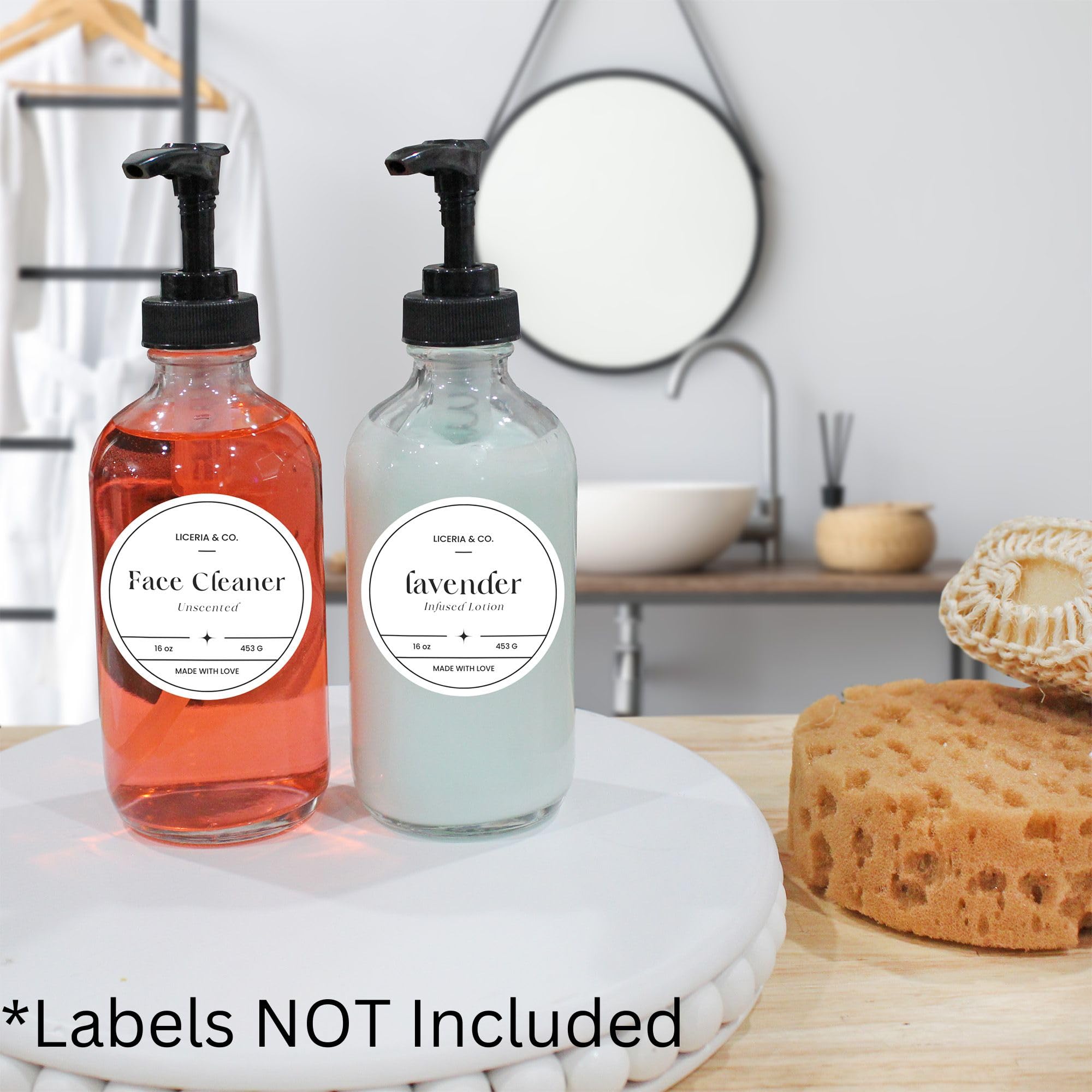Premium 8oz Clear Glass Pump Bottles (4-Pack with Black Plastic Pumps) - Essential Oil Dispensers, Lotion Containers, Soap Bottles for Bathroom, Kitchen & Home Decor | Durable Leak-Proof Design