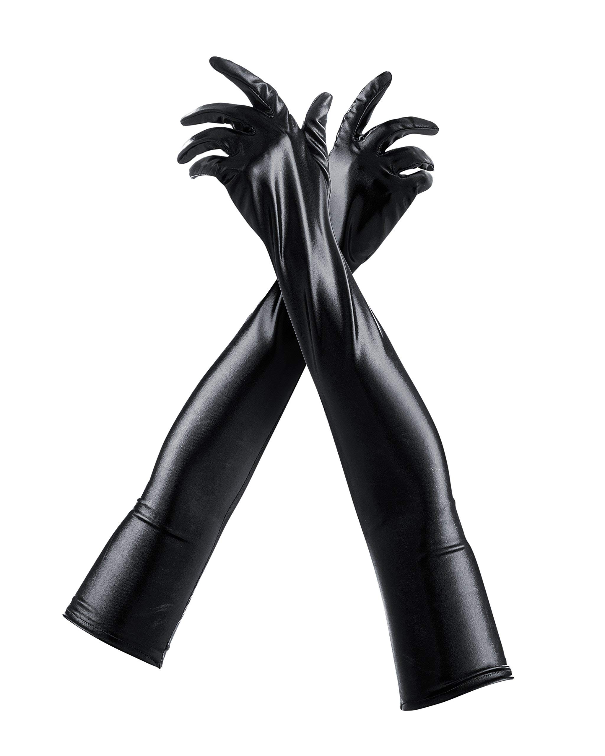 Pin Up Doll Long Wet Look Gloves - Vintage Style Satin Opera Gloves for Women, Costume Accessories & Burlesque Shows | Perfect for Cosplay, Halloween, and Retro Fashion