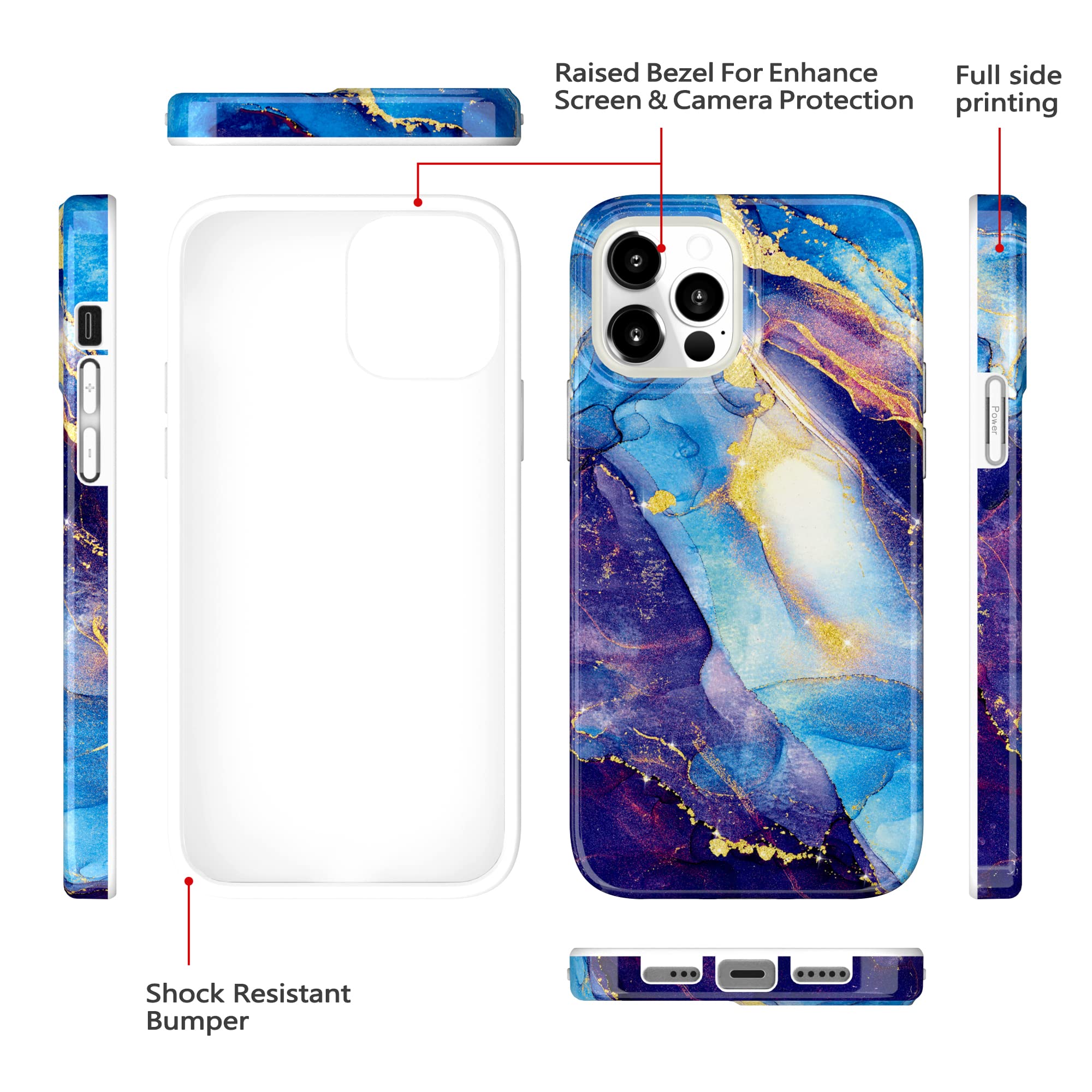 BAISRKE iPhone 13 Pro Max Case 6.7 inch (2021) - Sparkle Glitter Marble Design, Shockproof Flexible TPU Bumper Cover for Women (Blue Glitter) | Perfect for Everyday Use, Office & Party Protection