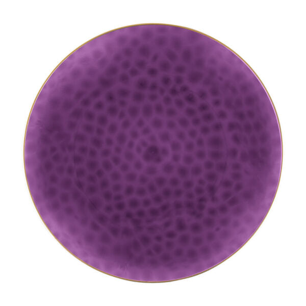Elegant Purple and Gold Round Hammered Plastic Plates - Organic Hammered Design for Parties, Weddings & Special Events - Durable & Stylish Disposable Tableware