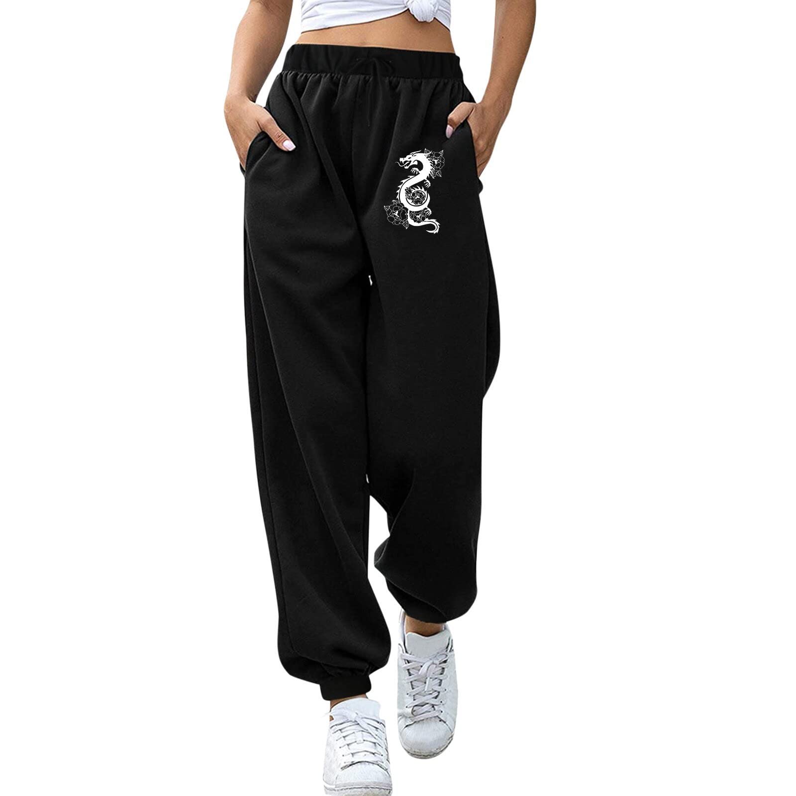 Women's High Waist Jogger Sweatpants with Pockets - Soft Cinch Bottom Lounge Pants for Gym, Yoga, Running & Casual Wear - Trendy Printed Athletic Trousers