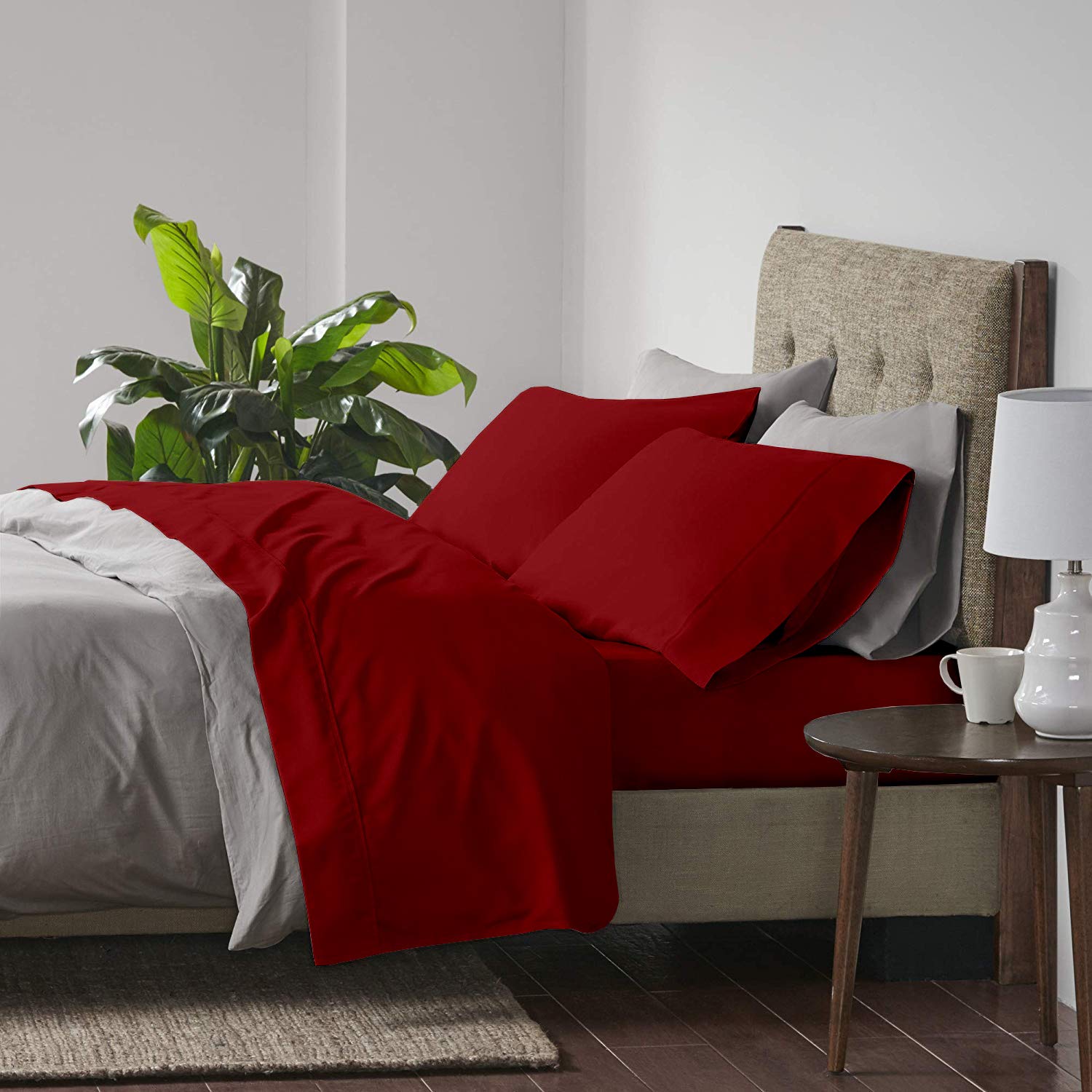 4-Piece Twin Size Cotton Bed Sheet Set with Deep Pockets - Soft & Breathable Burgundy Sheets for Cozy Bedroom Decor - Perfect for Kids, Teens, and Guest Rooms