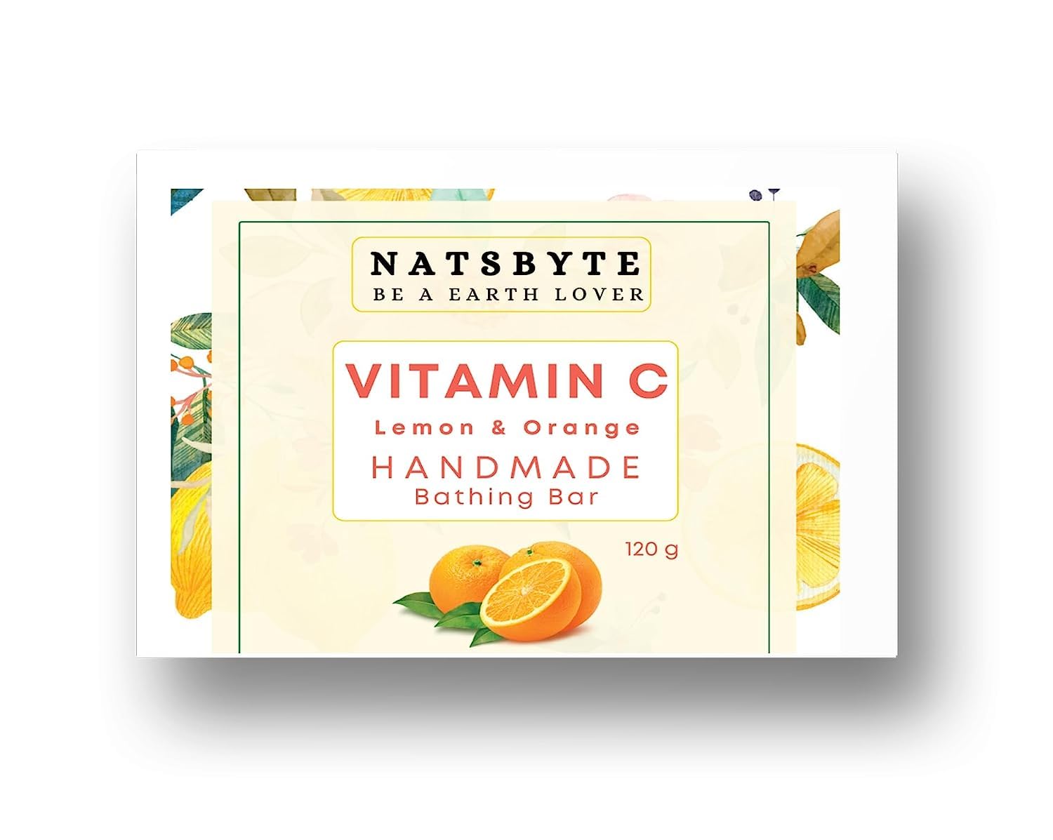 NATSBYTE Handmade Natural Vitamin C Soap for Face & Body | 100% Organic Glowing Skin Care | 120g Bar | Gentle Cleansing for Acne, Dark Spots & Dry Skin | Perfect for Daily Bath, Shower & Travel
