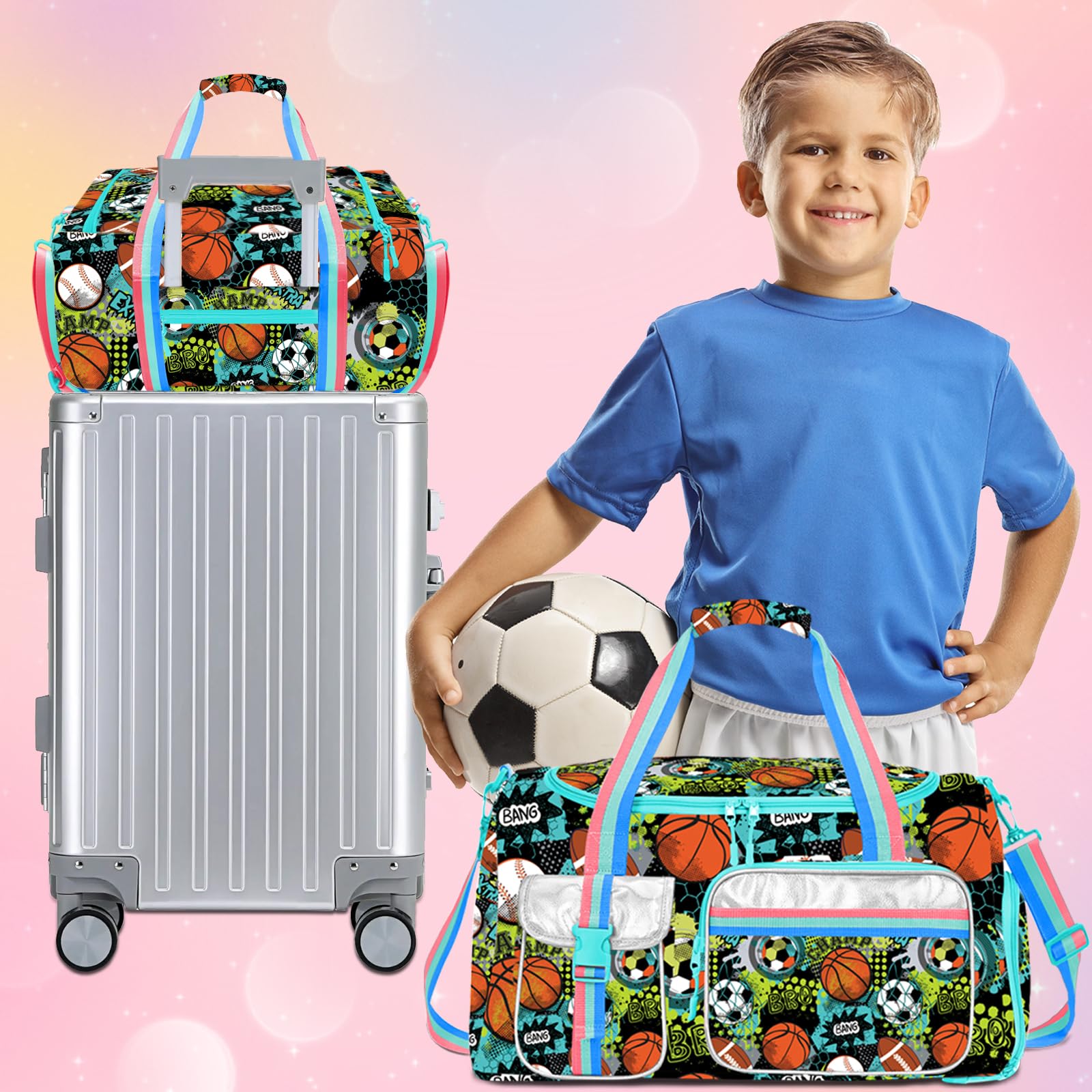 **Kids Duffle Bag for Travel & Sleepovers - Lightweight Gym & Dance Bag with Shoe Compartment - Perfect for Girls, Boys & Women (School, Sports, Weekend Trips)**