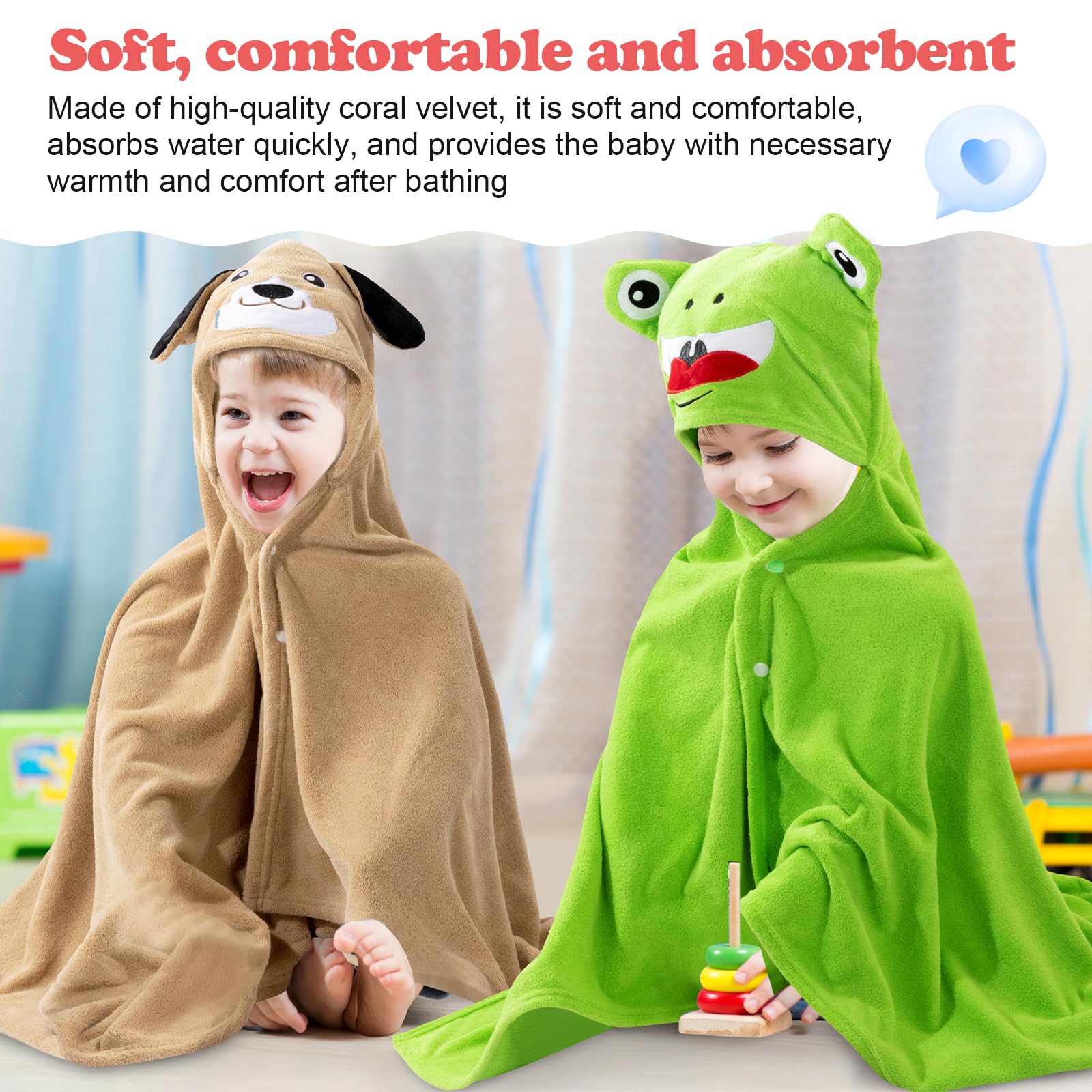 SmoothNovelty 6 Pack Kids Hooded Bath Towels - 27.6