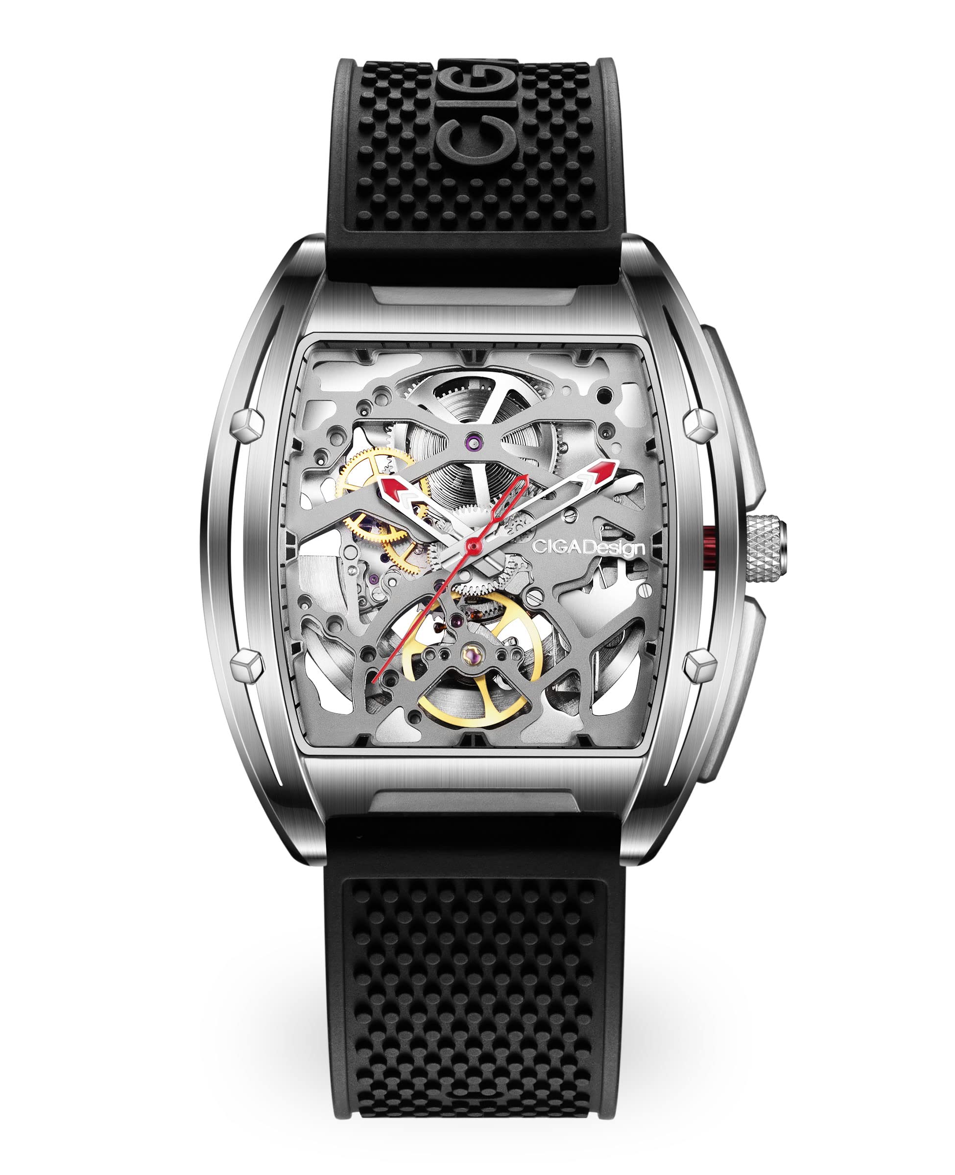 CIGA Design Z Series Automatic Skeleton Watch - Luxury Tonneau Mechanical Wristwatch with Leather & Silicone Strap, Stainless Steel Case, Waterproof Dress Watch for Men & Women | Perfect for Business, Formal Events & Gift Giving