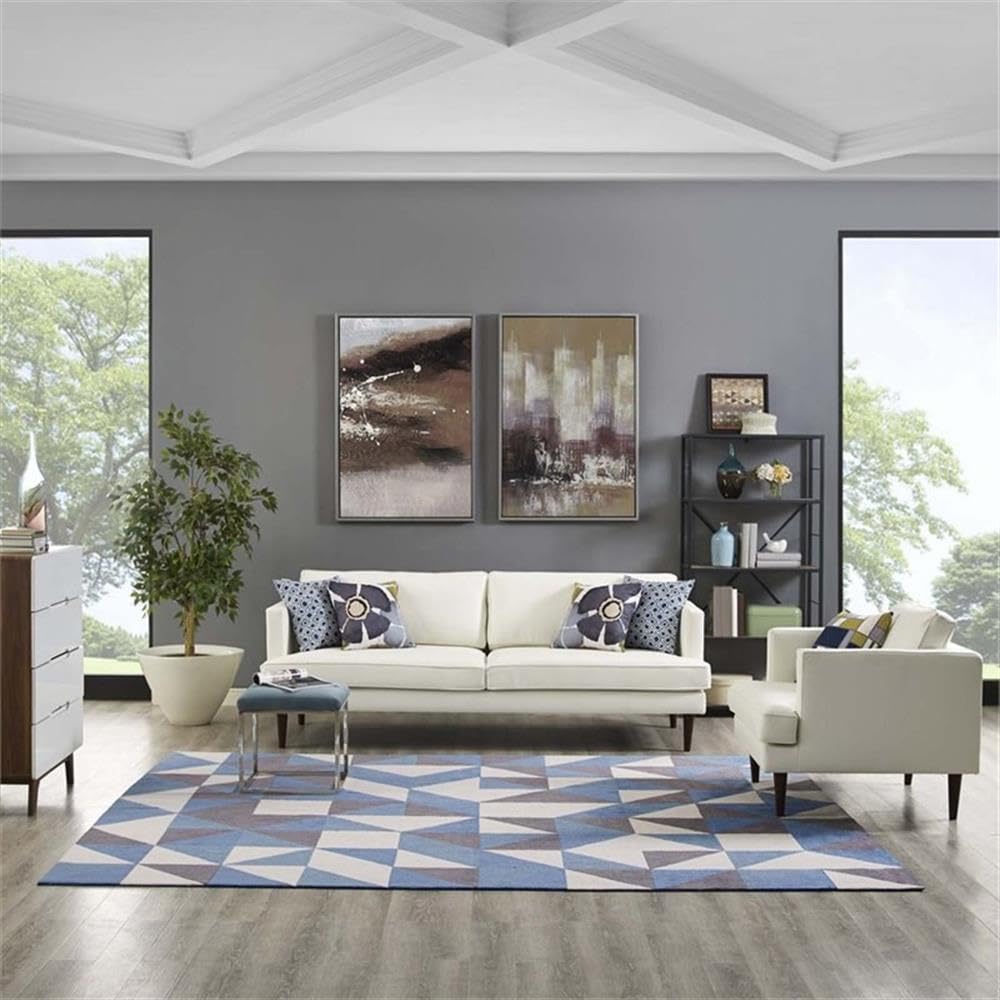 Modway Kahula Geometric Triangle Mosaic 8x10 Area Rug - Blue, White & Gray Modern Design for Living Room, Bedroom & Office Decor