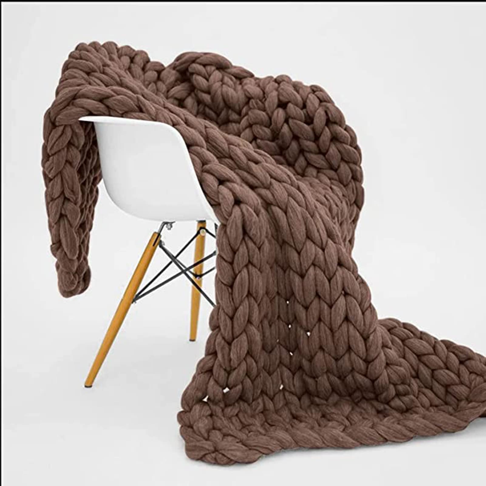 Luxury Chunky Knit Blanket 79x79 Inches - Oversized Hand-Knitted Throw for Adults, Soft Yarn Blanket for Sofa, Bed, Couch - Perfect for Cozy Nights, Winter Warmth, Home Decor (Brown, 200x200cm)