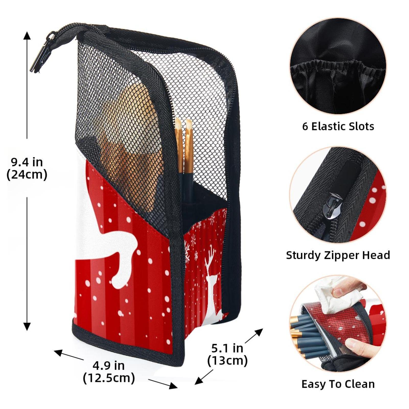 12-Piece Makeup Brush Organizer Bag with Reindeer Snow Design - Portable Travel Cosmetic Brush Holder Case for Christmas, New Year Gifts - Perfect for Makeup Artists, Travel, and Home Storage