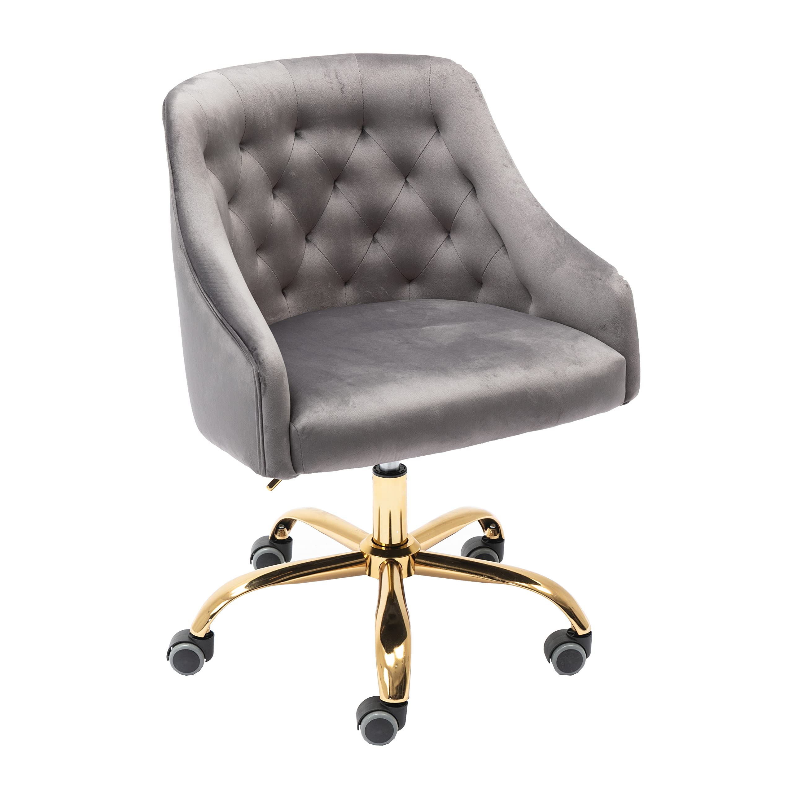 Modern Home Office Chair with Wheels - Swivel Adjustable Desk Chair for Work & Study, Velvet Upholstered Task Chair for Living Room, Bedroom & Makeup Vanity (Grey) - Ergonomic Comfort for Long Hours