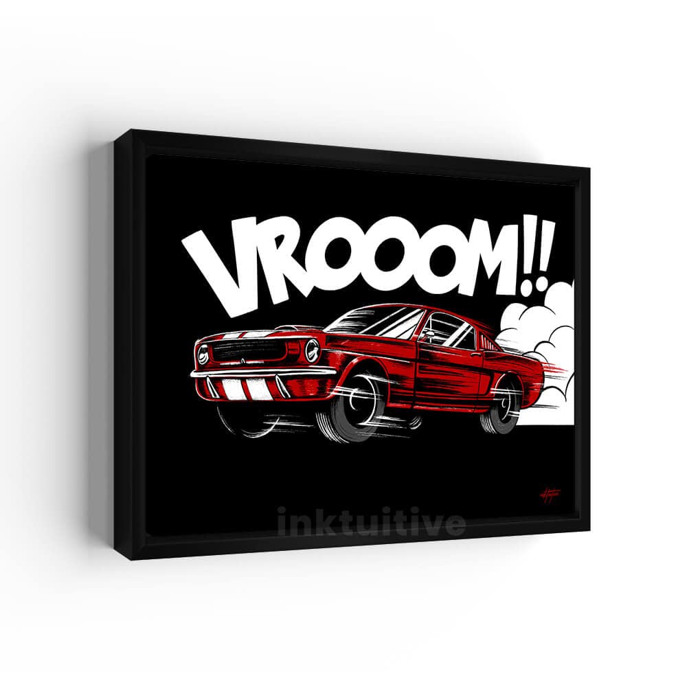 Inktuitive American Muscle Car Canvas Wall Art - Motivational & Inspirational Wall Decor for Bedroom, Living Room, Office - 16x12 Inches Black Framed Poster - Perfect for Man Cave, Garage & Auto Enthusiast Gifts