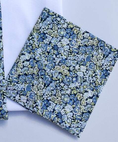 LA Smith Chive Blue Gold Pure Cotton Hank - Premium Liberty Fabric Handkerchief for Men & Women | Perfect for Weddings, Gifts & Everyday Elegance
