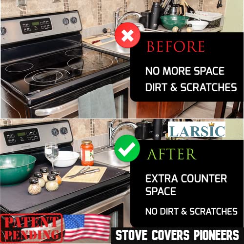 Larsic Stove Cover - 36x21 Inch Black Waterproof Anti-Slip Electric Stove Protector | Foldable Gap Cover for Washer Dryer Top | Prevents Scratches & Expands Counter Space | Perfect for Kitchen, Laundry Room & Small Apartments