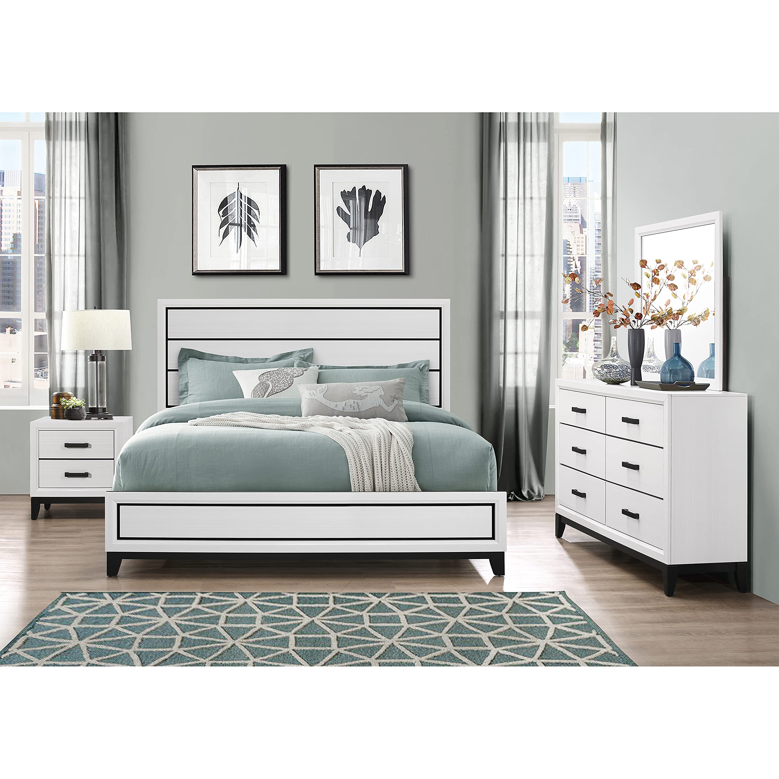 Kate White Queen Bed Frame - Modern & Stylish Bedroom Furniture by Global Furniture USA - Perfect for Master Bedrooms, Guest Rooms & Apartments